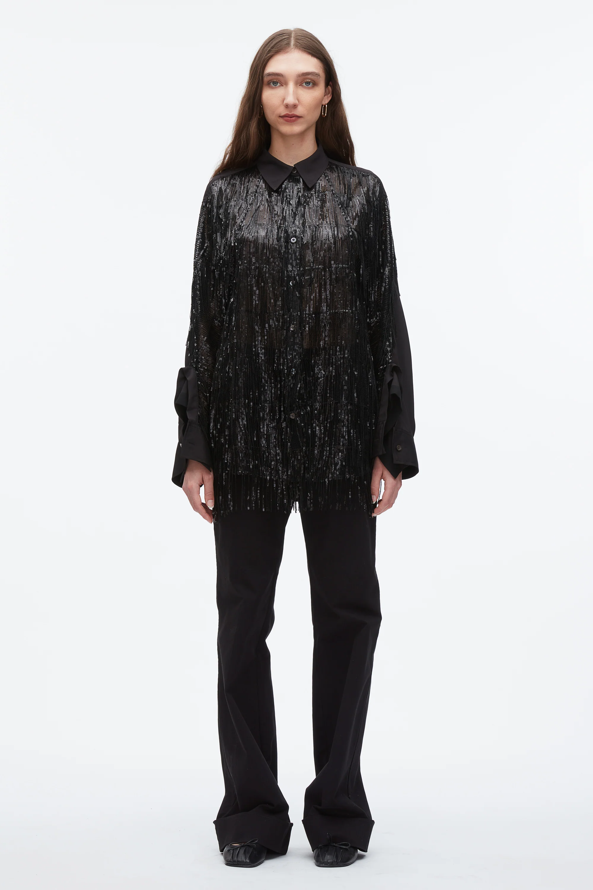 Sequin Fringe Shirt with Cascade Drape - Image 8