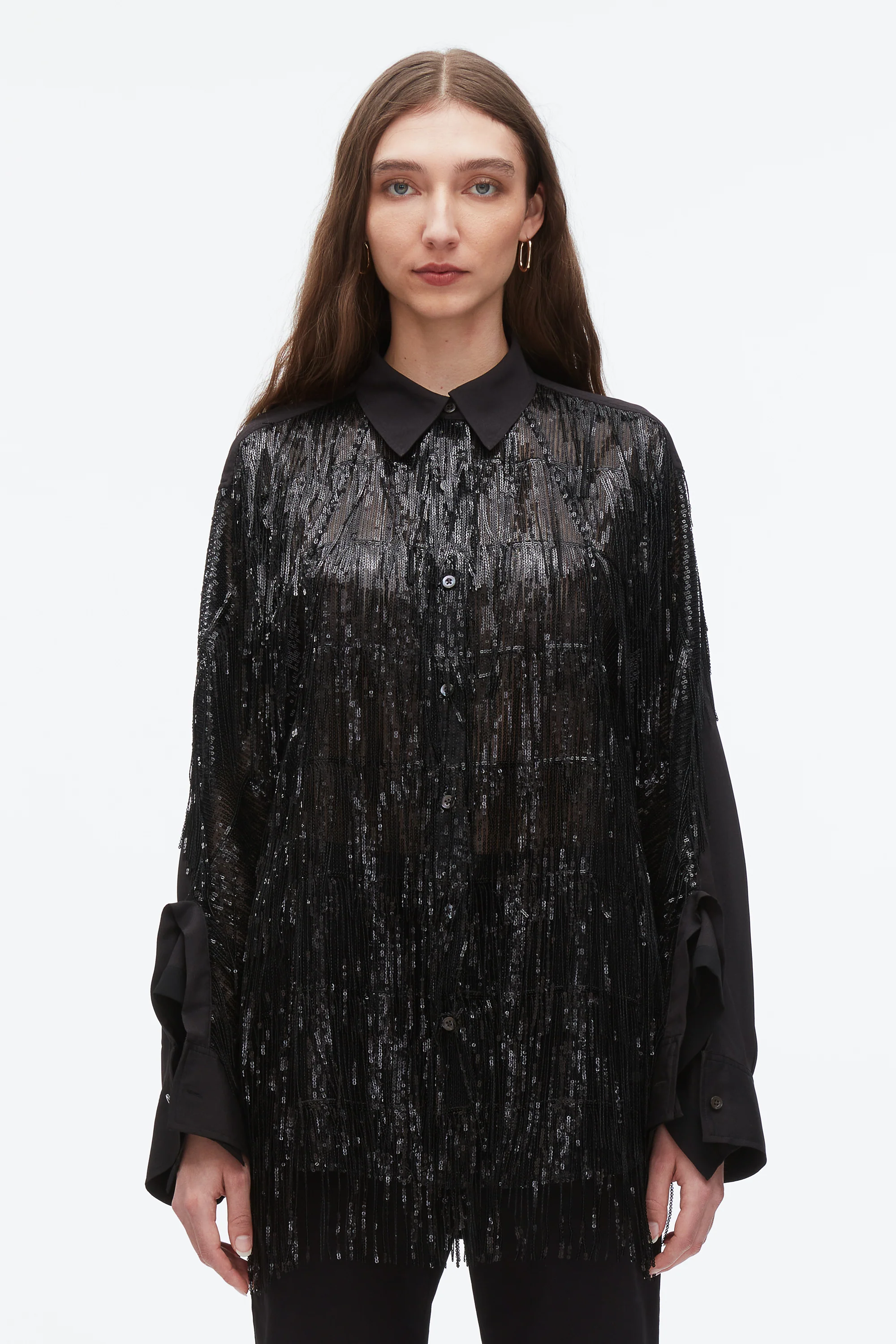 Sequin Fringe Shirt with Cascade Drape - Image 9