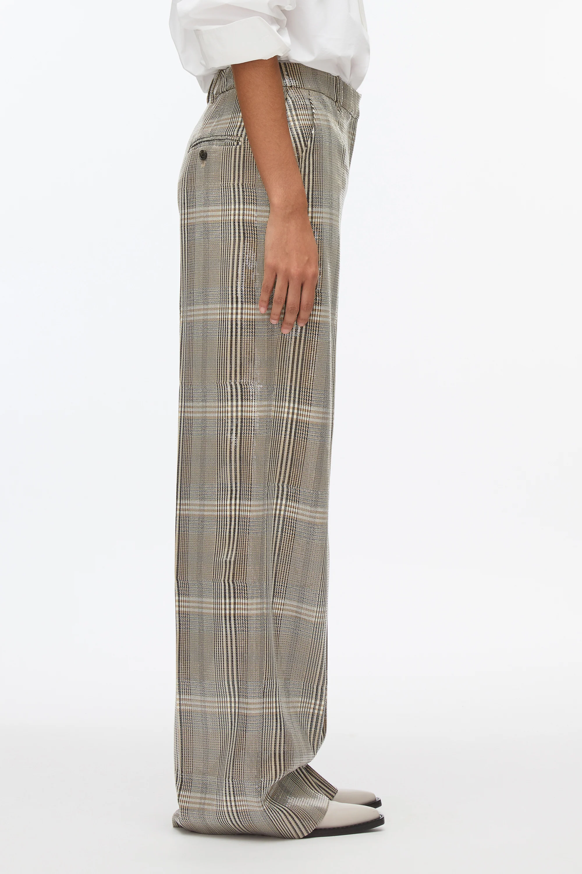 Sequin Plaid Wide Leg Trouser - Image 3