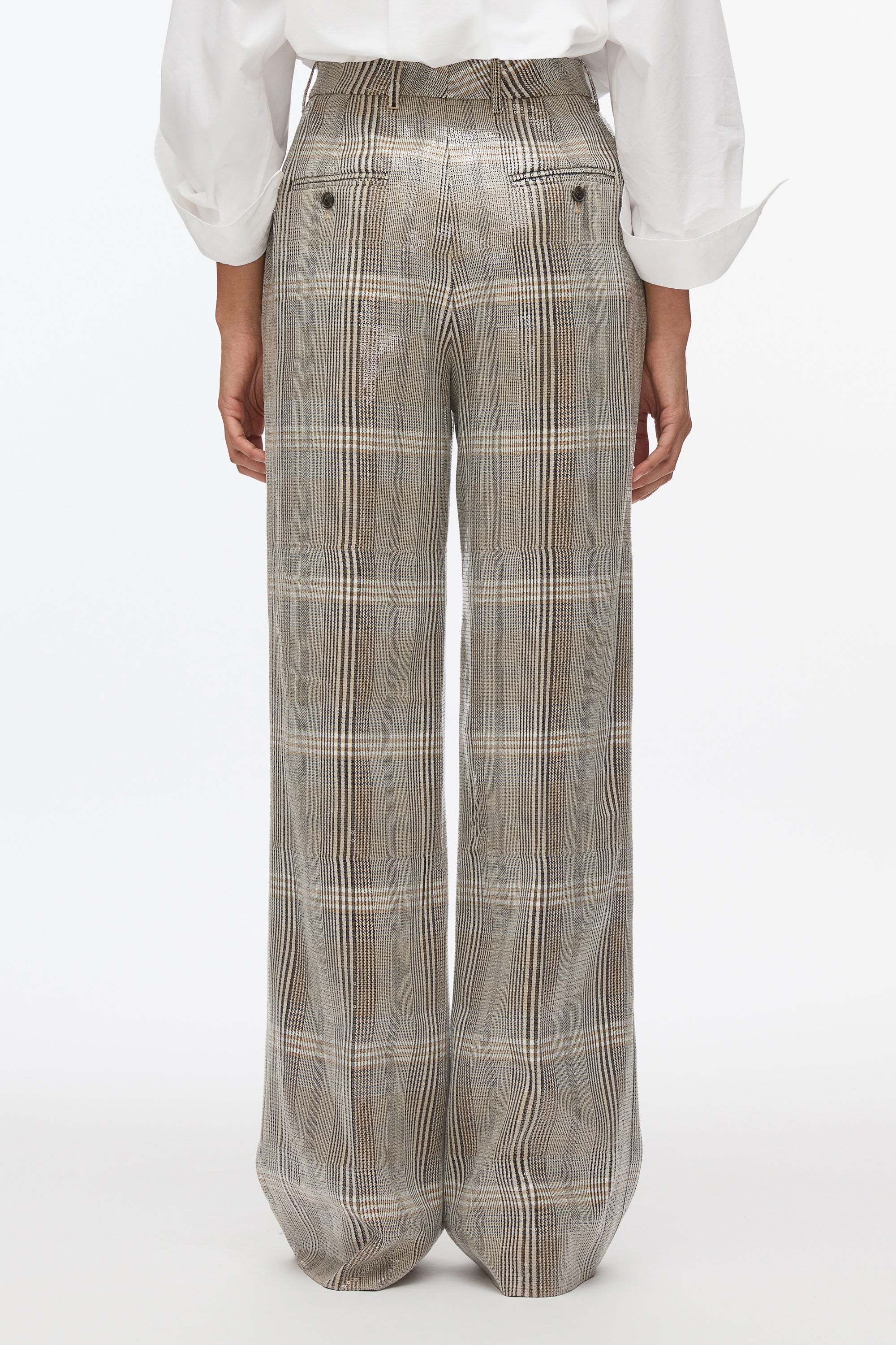 Sequin Plaid Wide Leg Trouser - Image 4