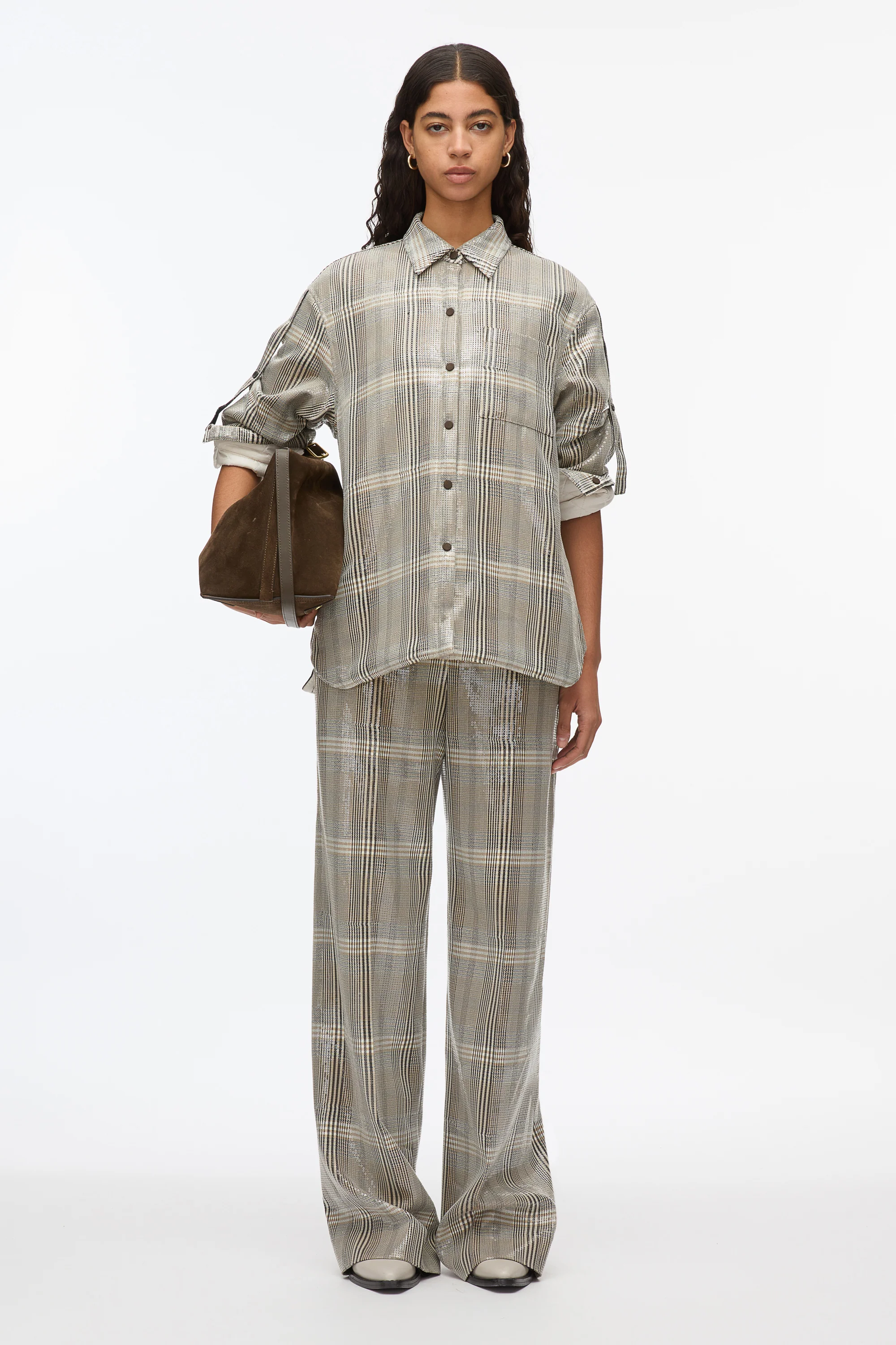 Sequin Plaid Shirt Jacket - Image 2