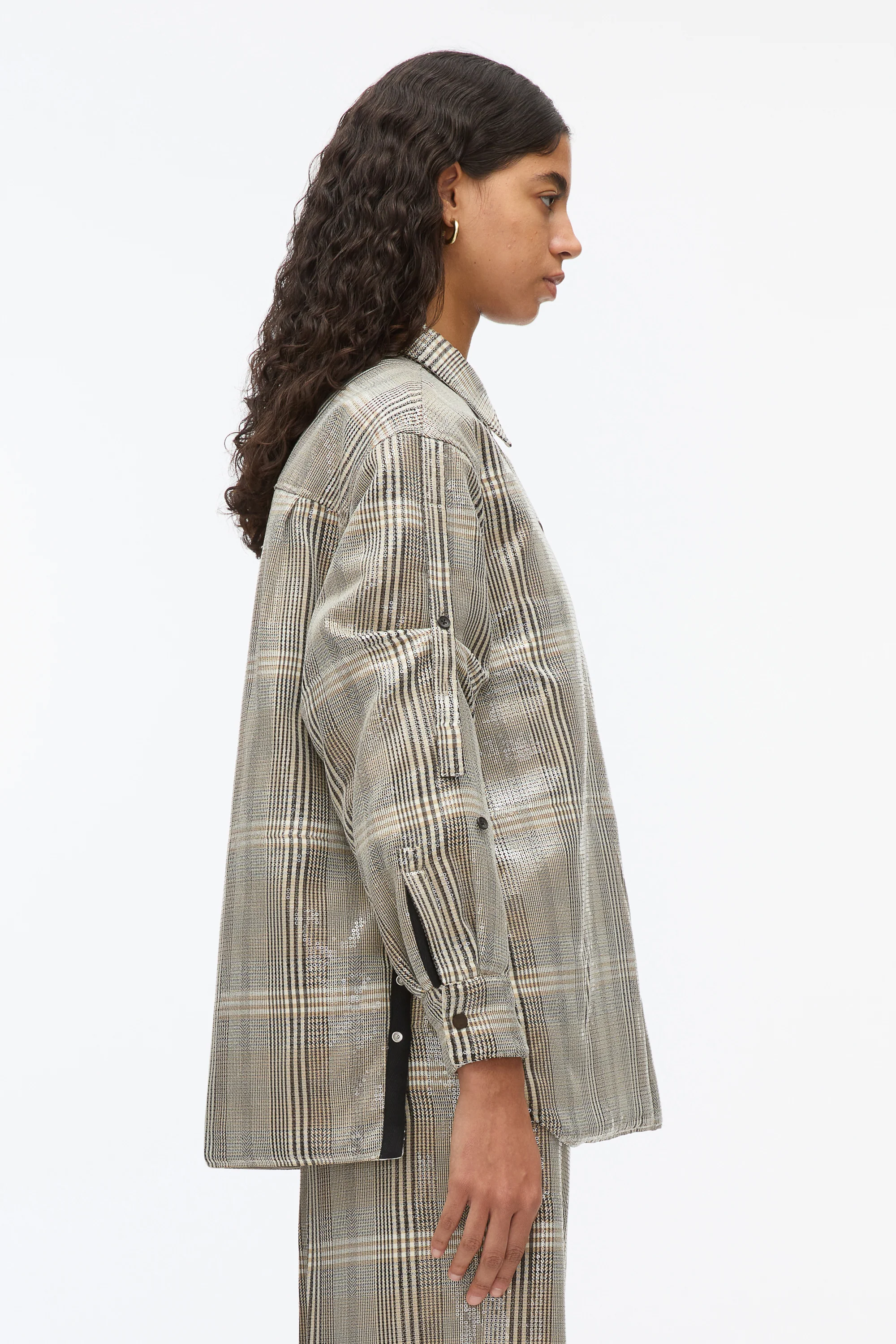 Sequin Plaid Shirt Jacket - Image 4
