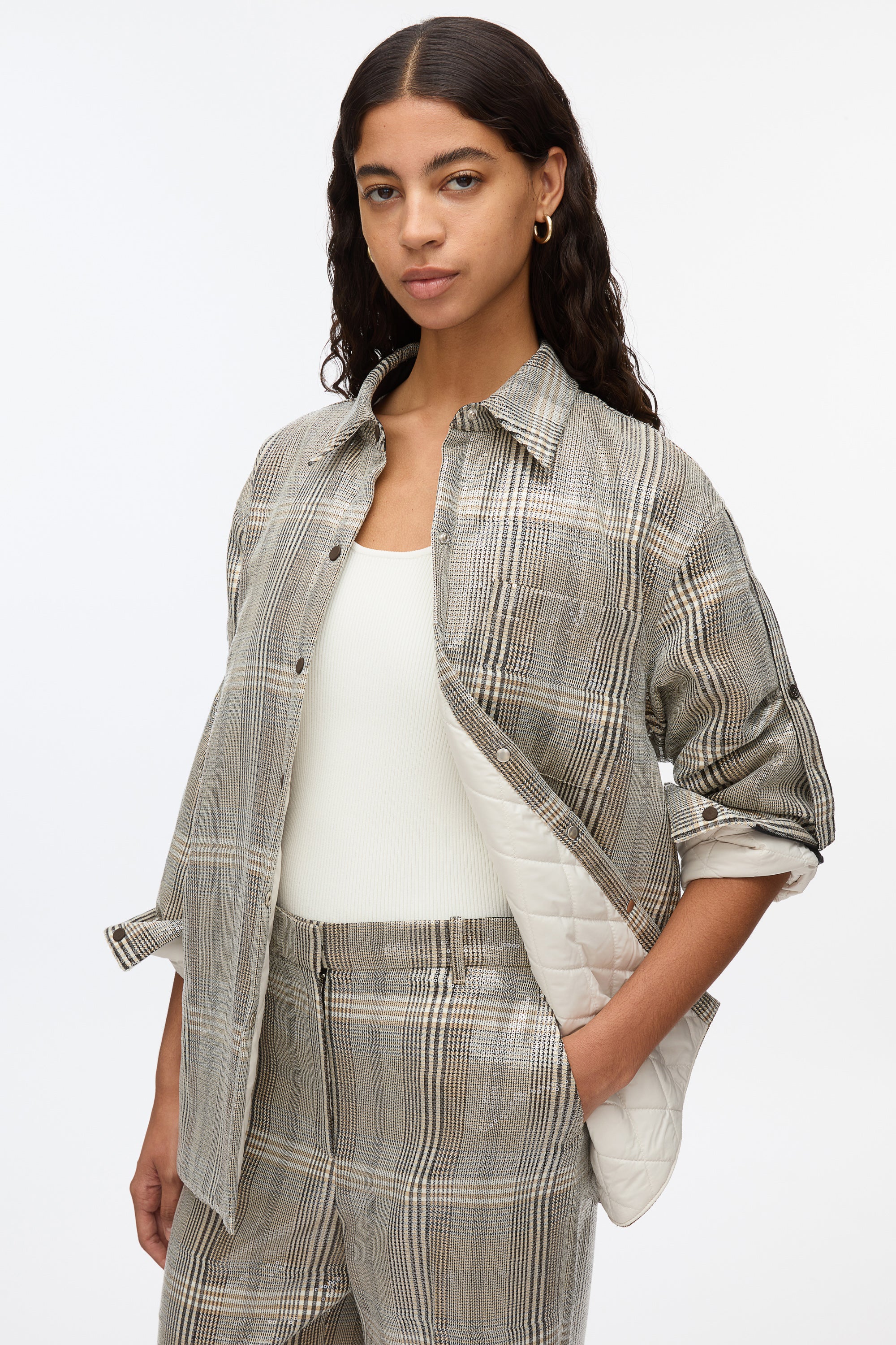 Sequin Plaid Shirt Jacket - Image 6