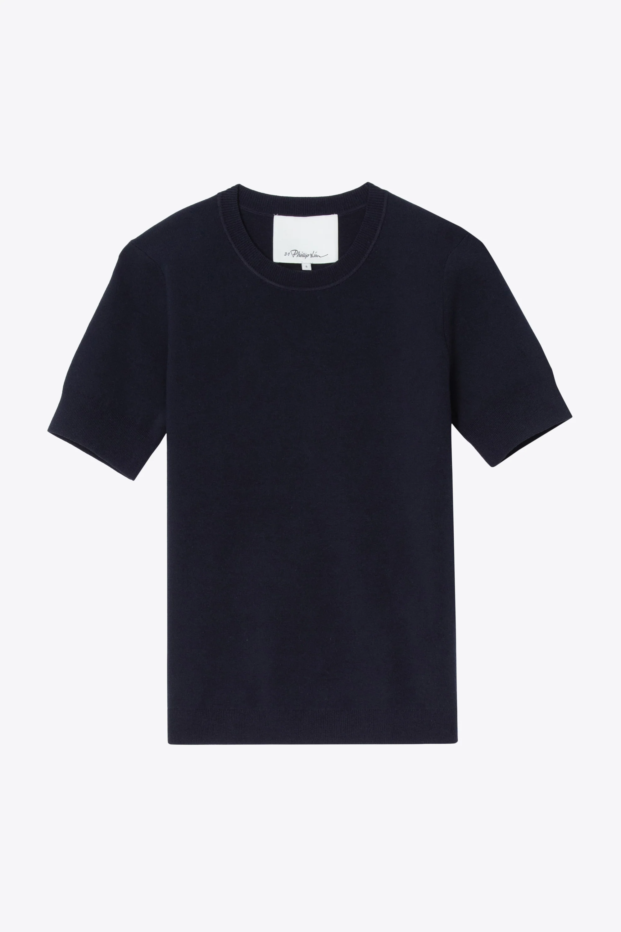 Short Sleeve Cotton Blend Crepe Crew Neck Pullover - Image 2