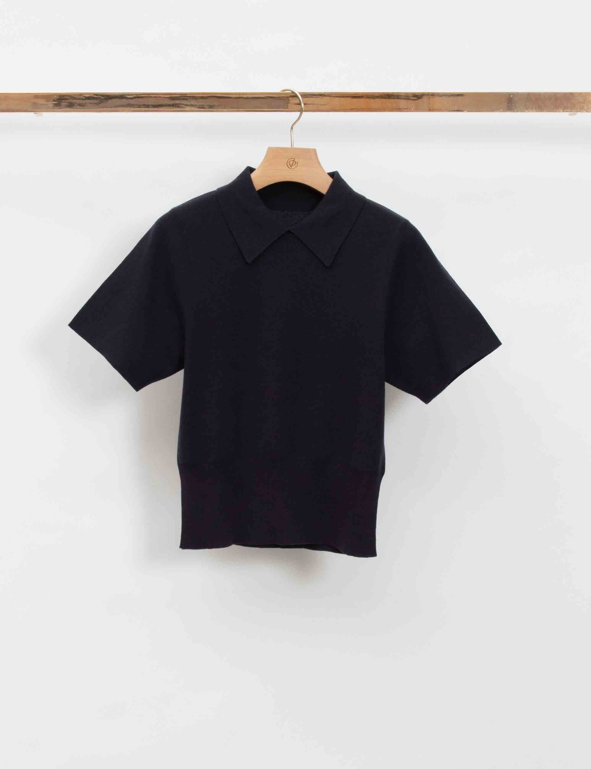 Short Sleeve Cotton Blend Crepe Shirt Collar Pullover - Image 2