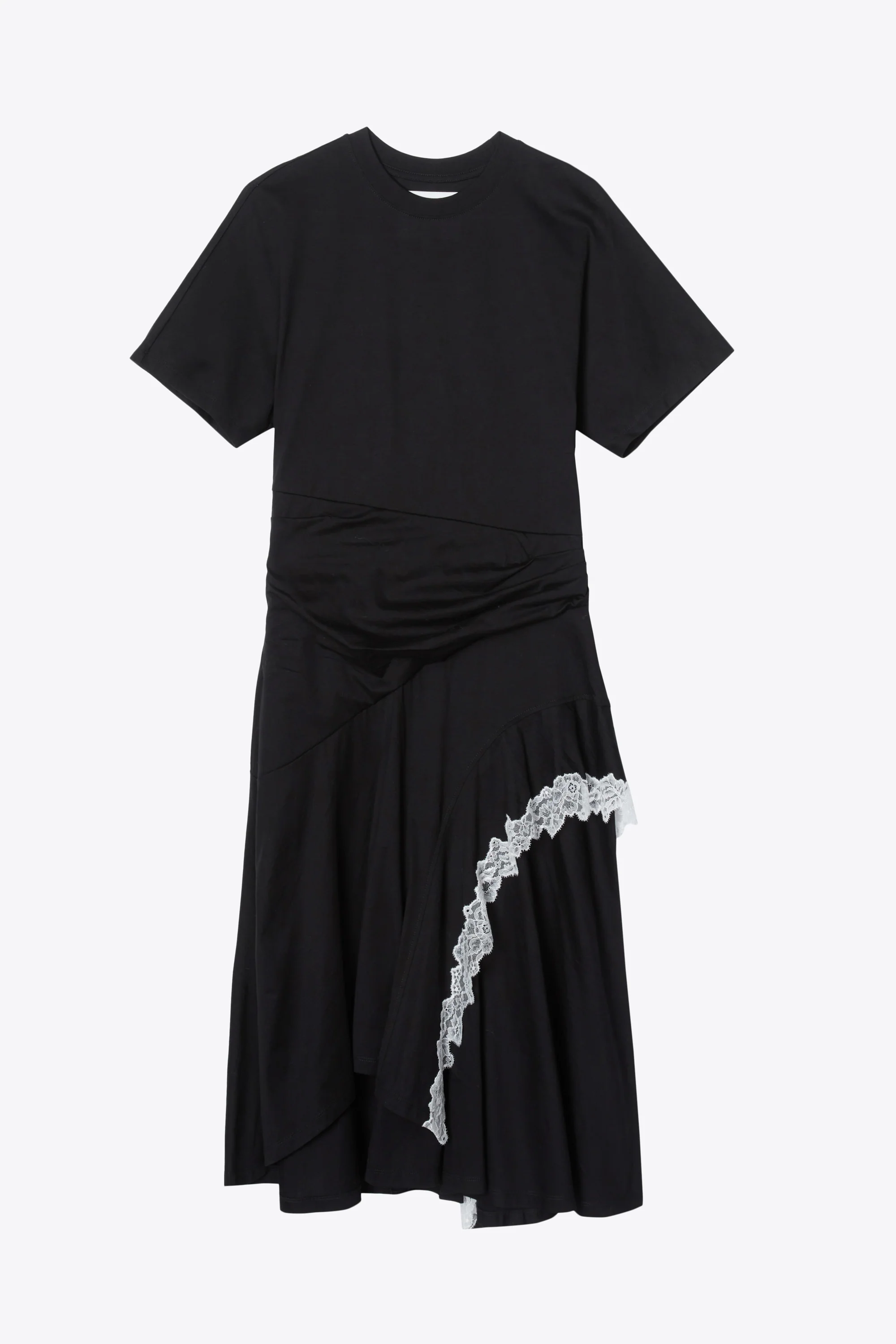 Draped T-Shirt Dress with Lace Trim