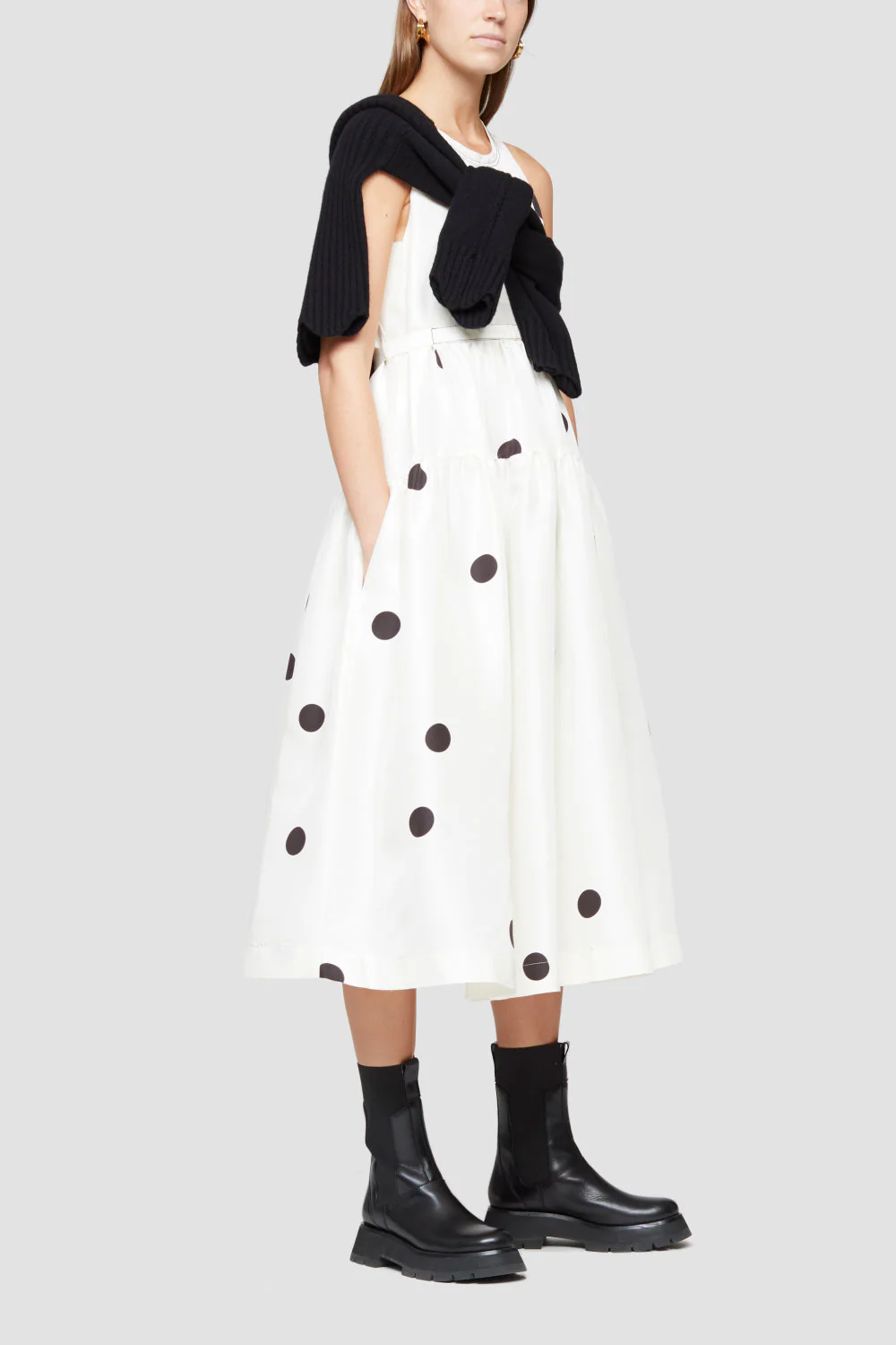 Sl Dot Print Belted Midi Dress