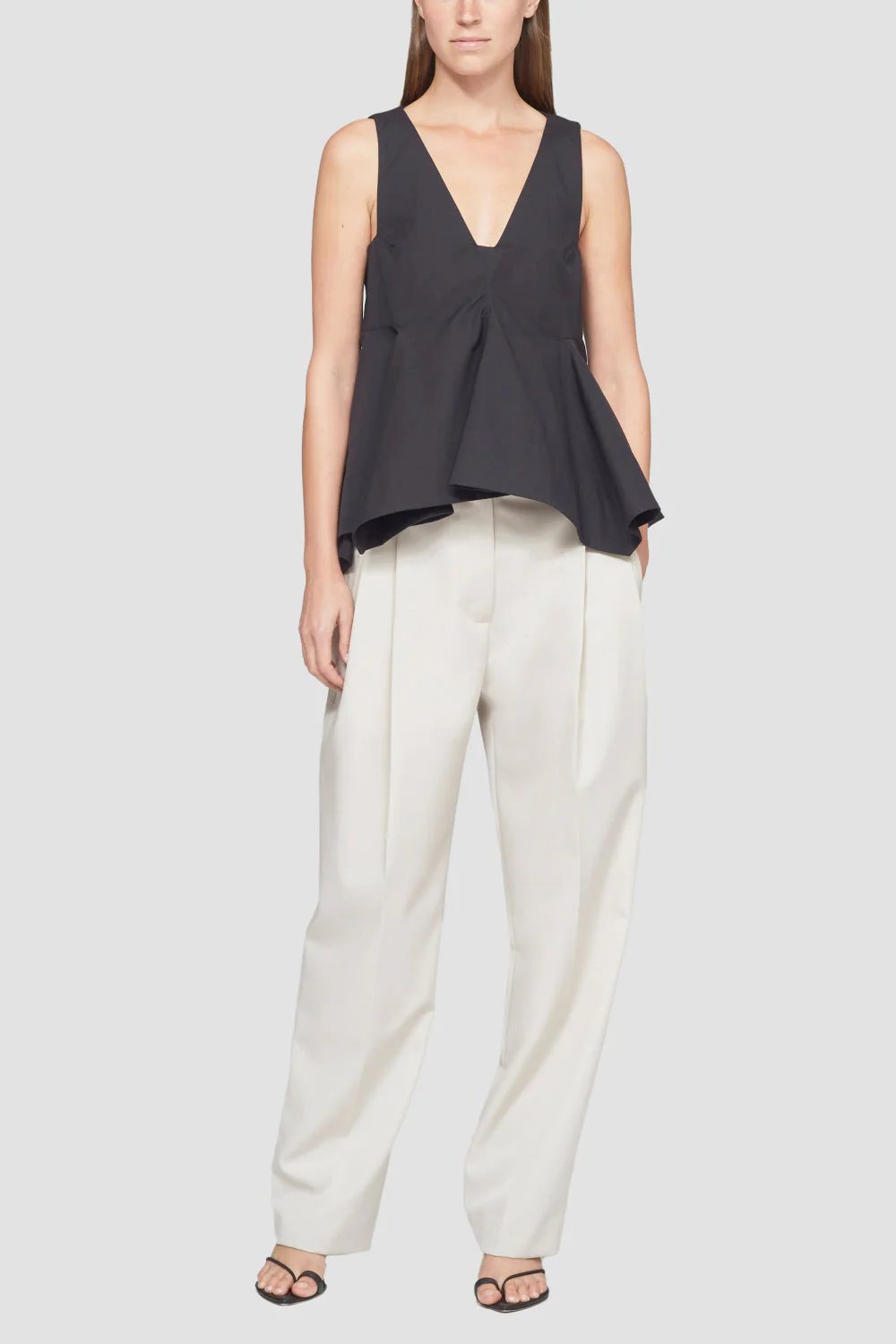 Sleevess Structured Cotton V-Neck A-Line Top - Image 3