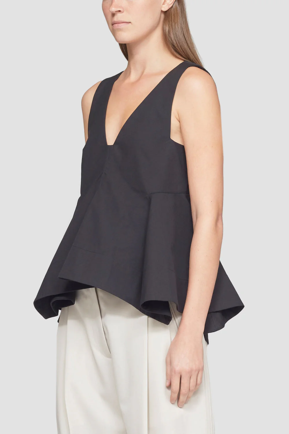 Sleevess Structured Cotton V-Neck A-Line Top - Image 6