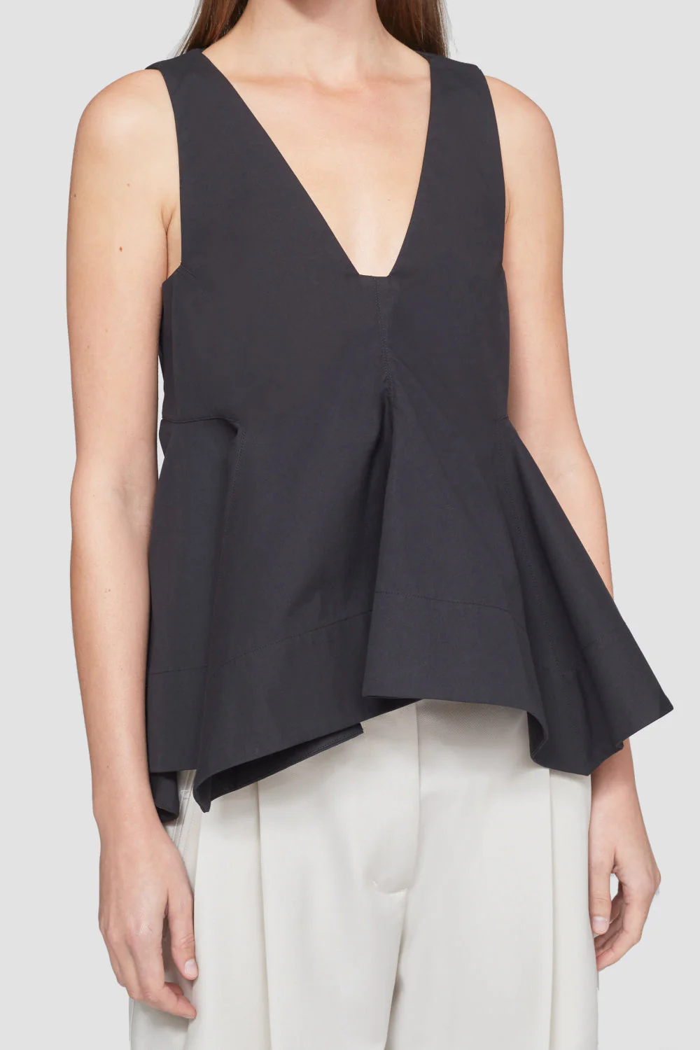 Sleevess Structured Cotton V-Neck A-Line Top - Image 7