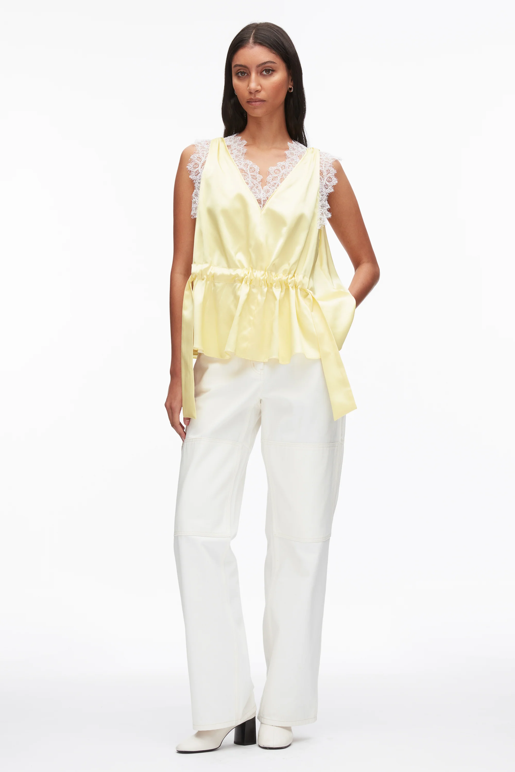 Sleeveless Satin V-Neck with Lace Trim - Image 9