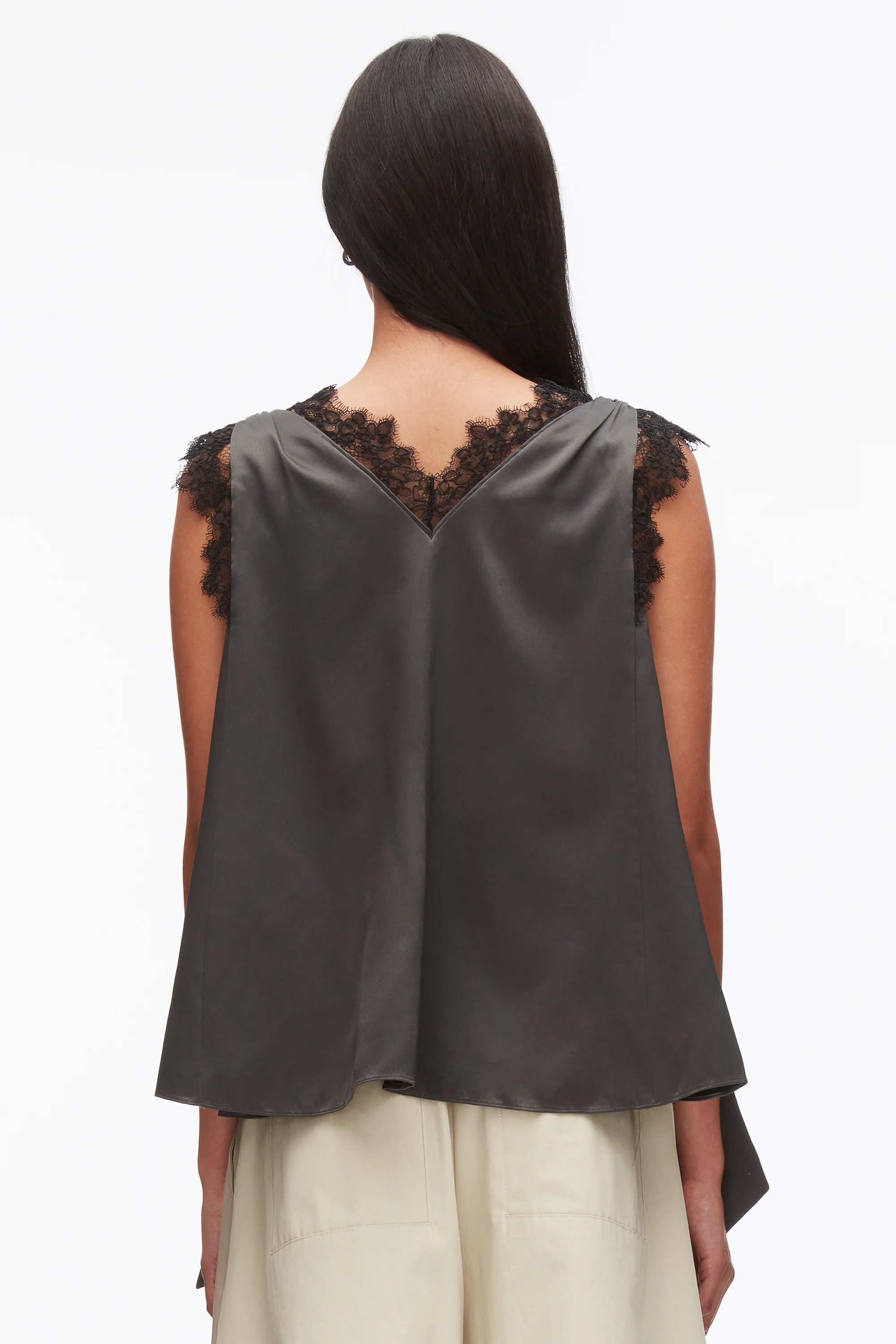 Sleeveless Satin V-Neck with Lace Trim - Image 5