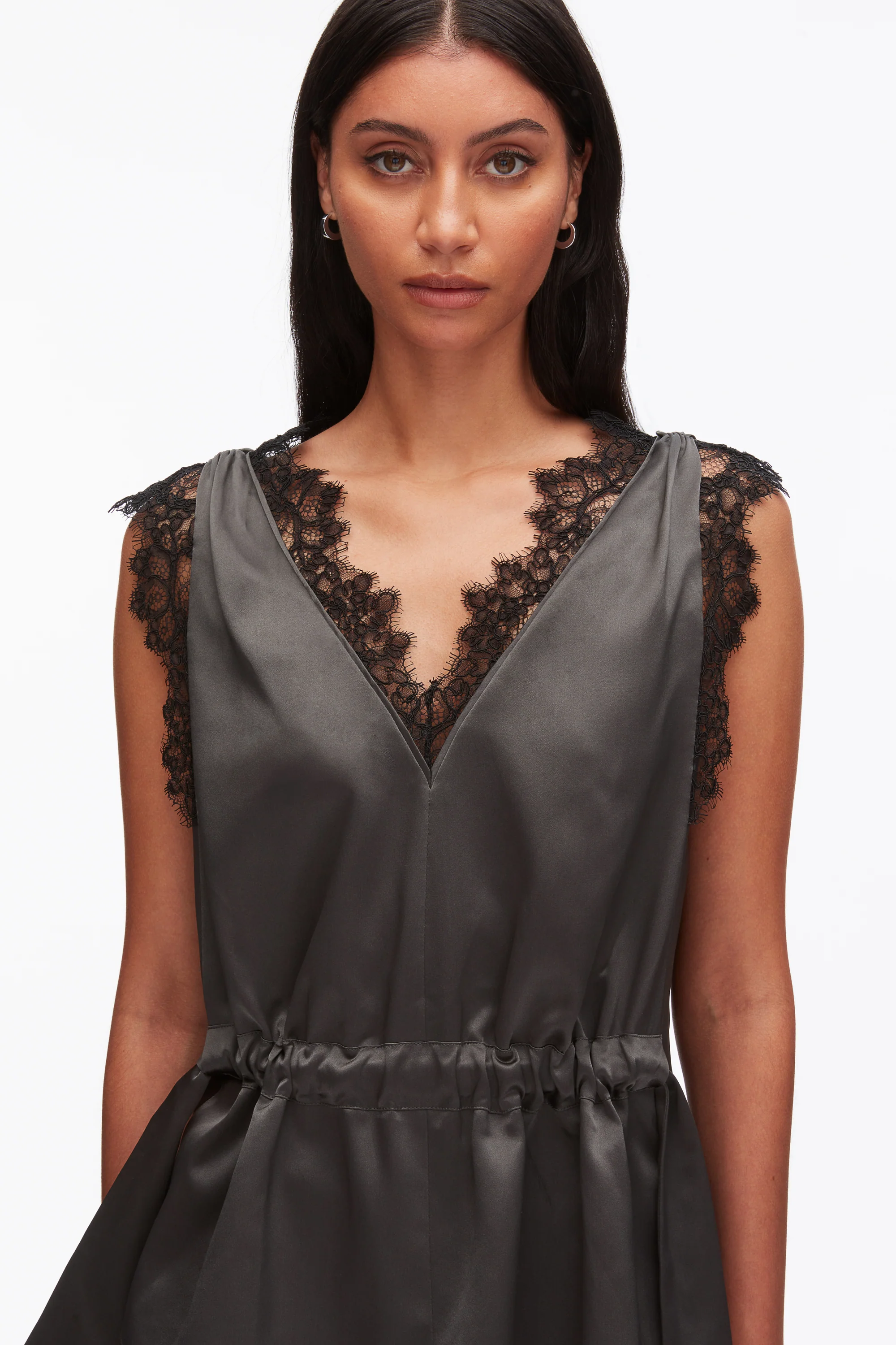 Sleeveless Satin V-Neck with Lace Trim - Image 6