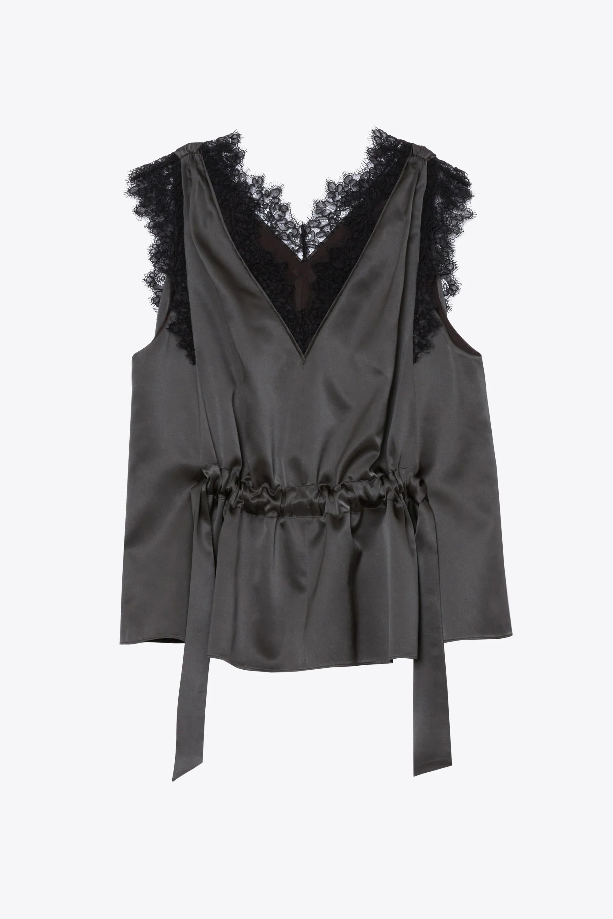 Sleeveless Satin V-Neck with Lace Trim - Image 8