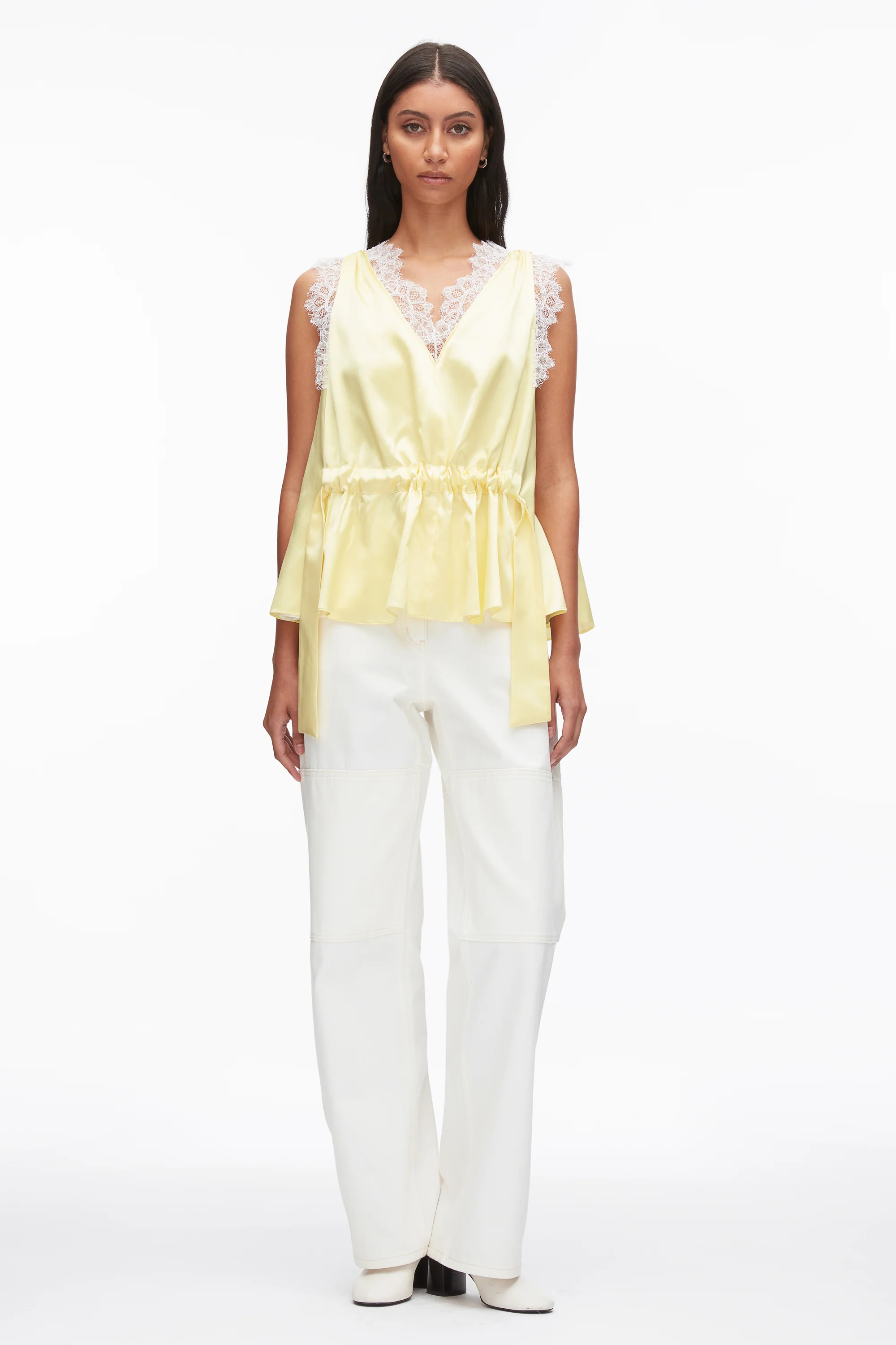 Sleeveless Satin V-Neck with Lace Trim - Image 10