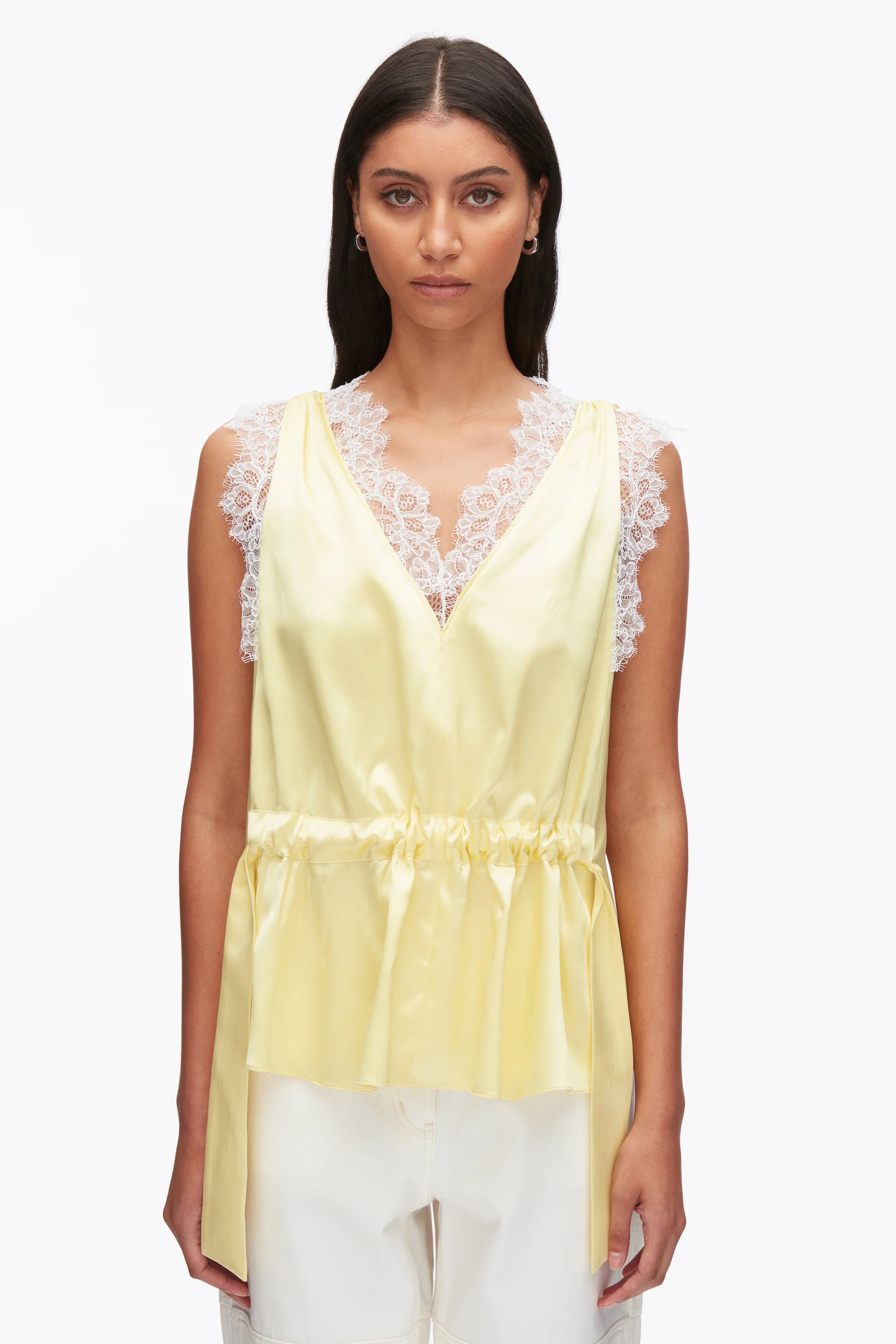 Sleeveless Satin V-Neck with Lace Trim - Image 11