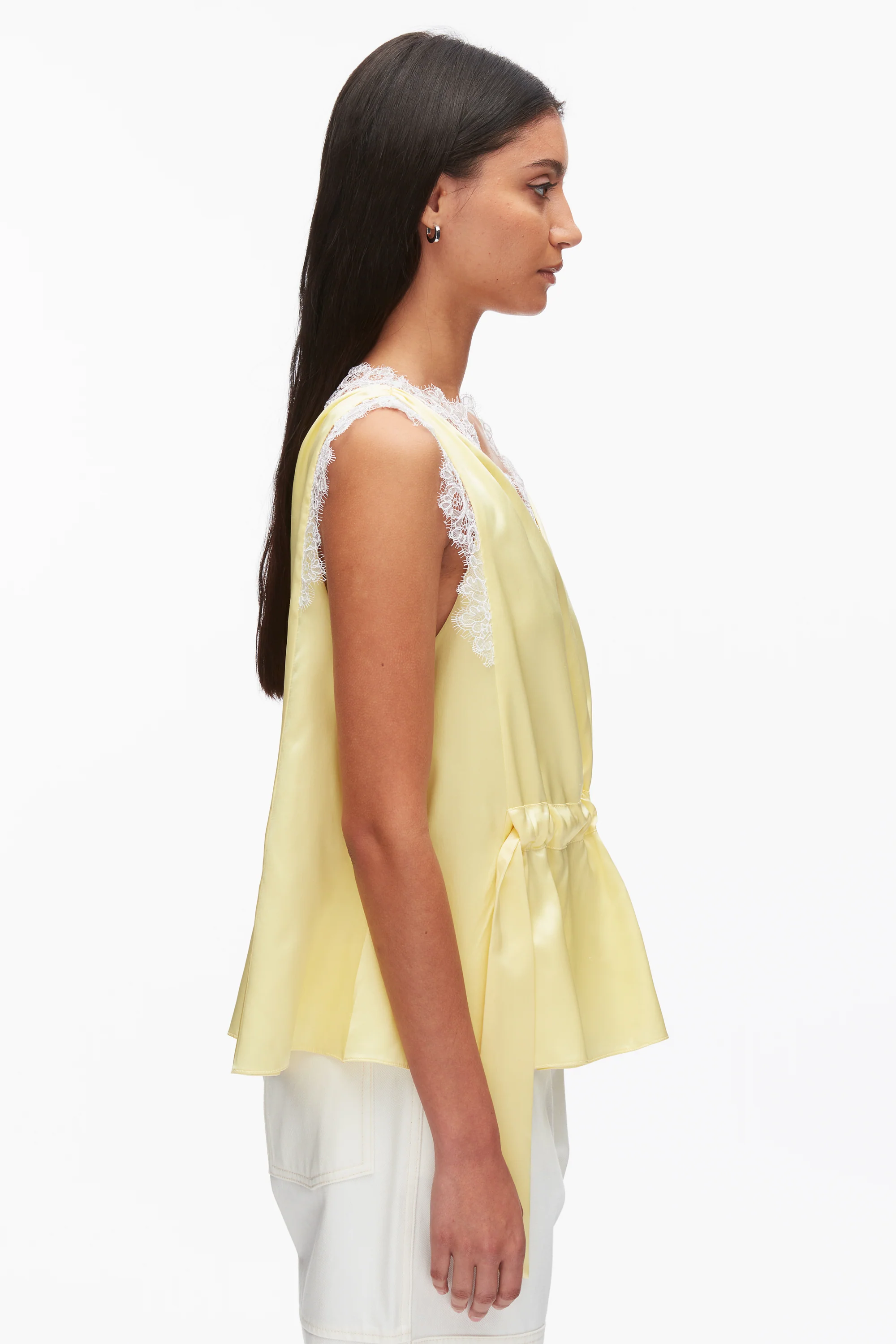 Sleeveless Satin V-Neck with Lace Trim - Image 12