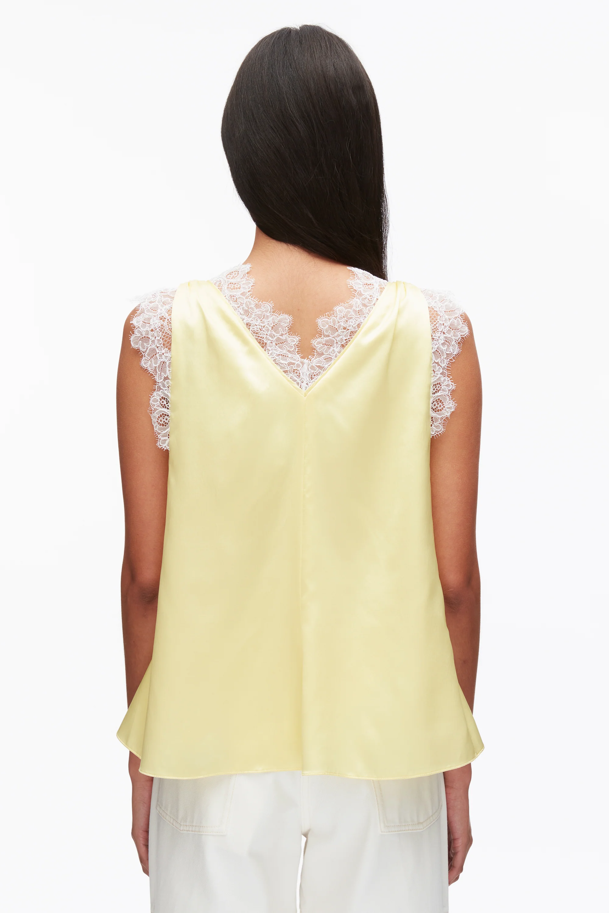 Sleeveless Satin V-Neck with Lace Trim - Image 13