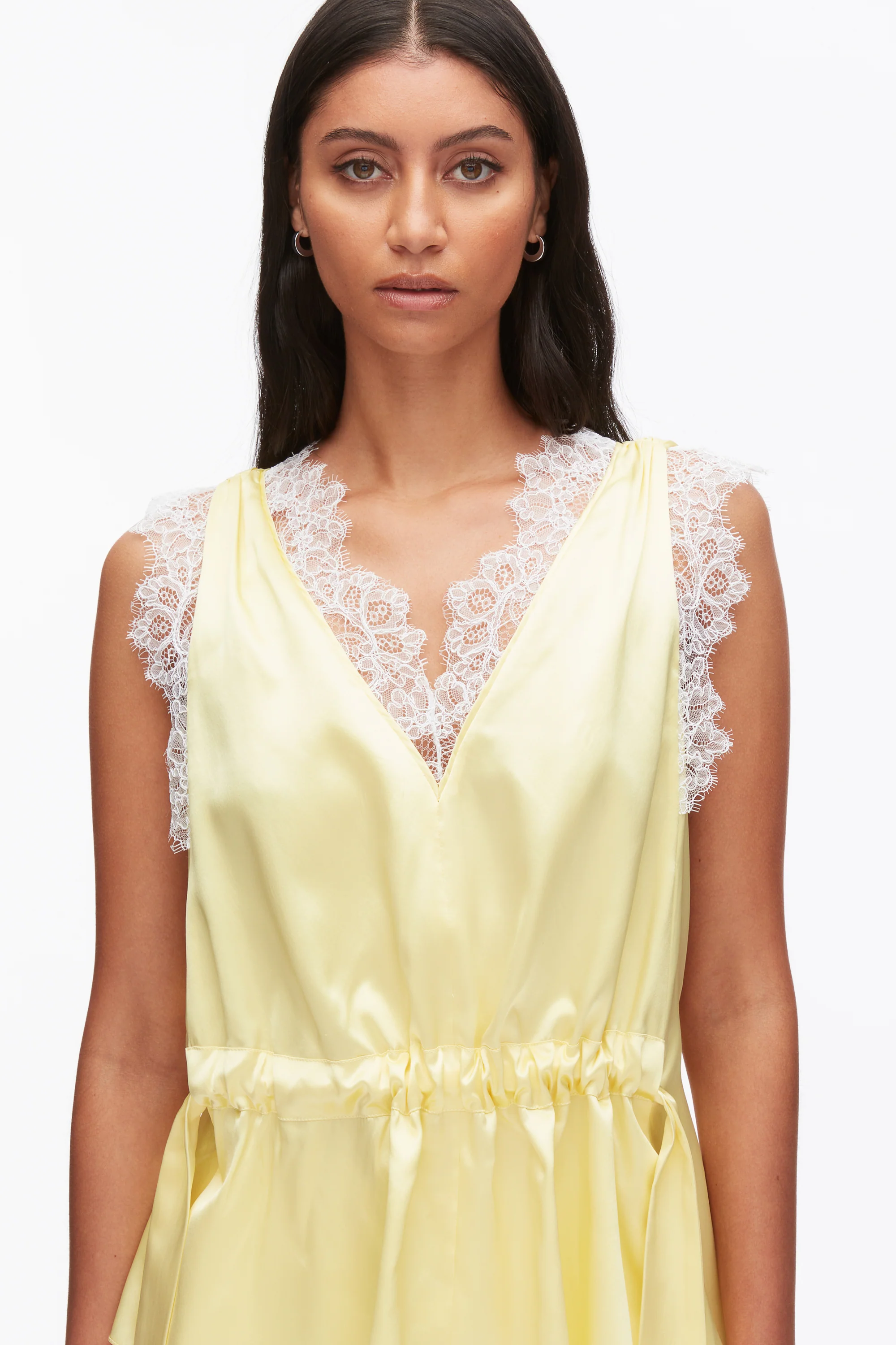 Sleeveless Satin V-Neck with Lace Trim - Image 14