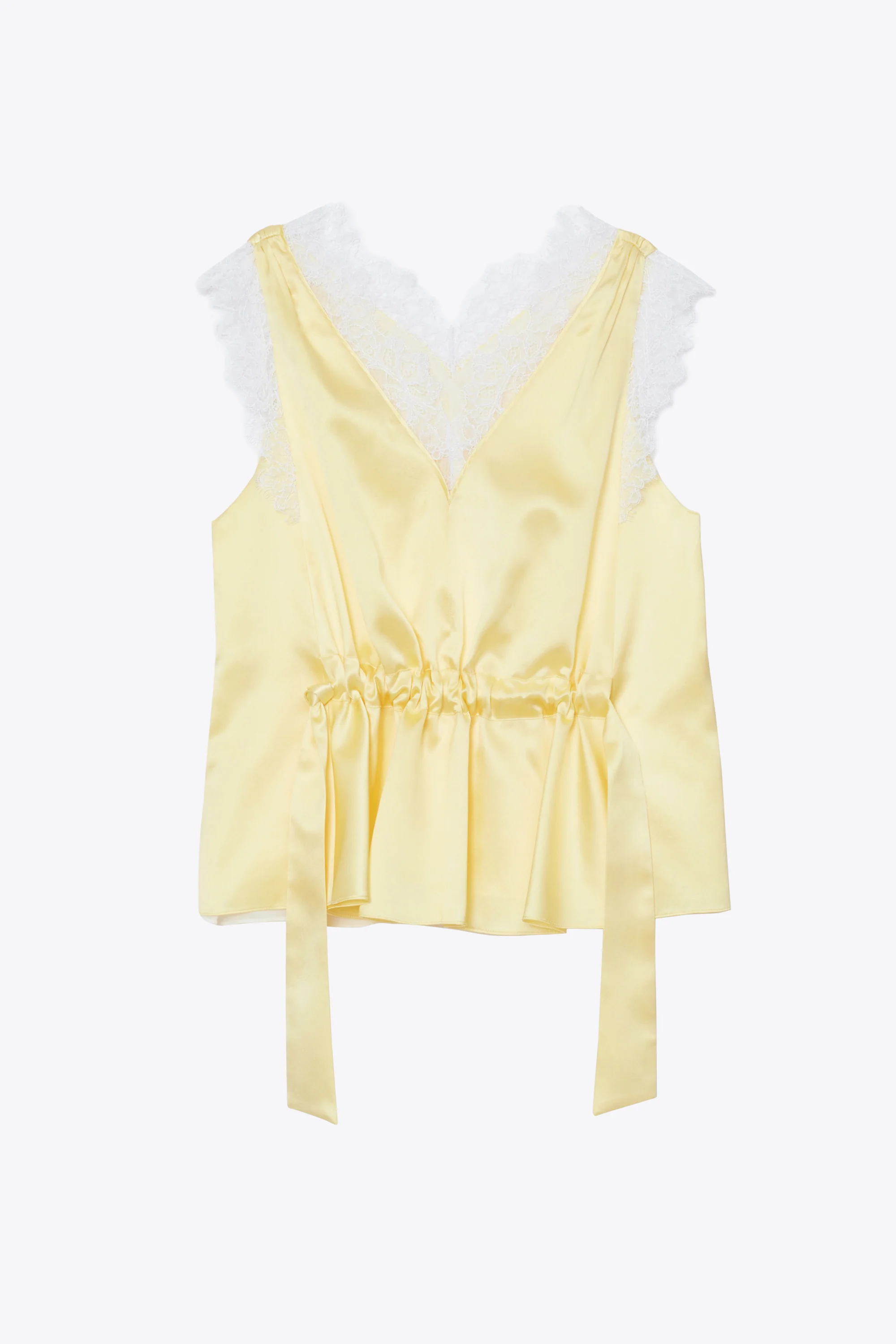 Sleeveless Satin V-Neck with Lace Trim - Image 15