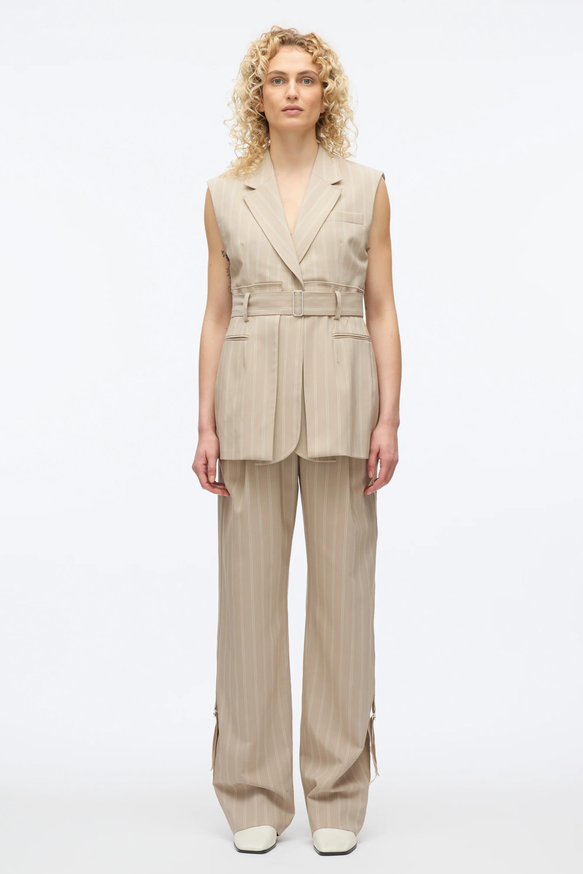 Fluid Pinstripe Belted Blazer Vest - Image 2