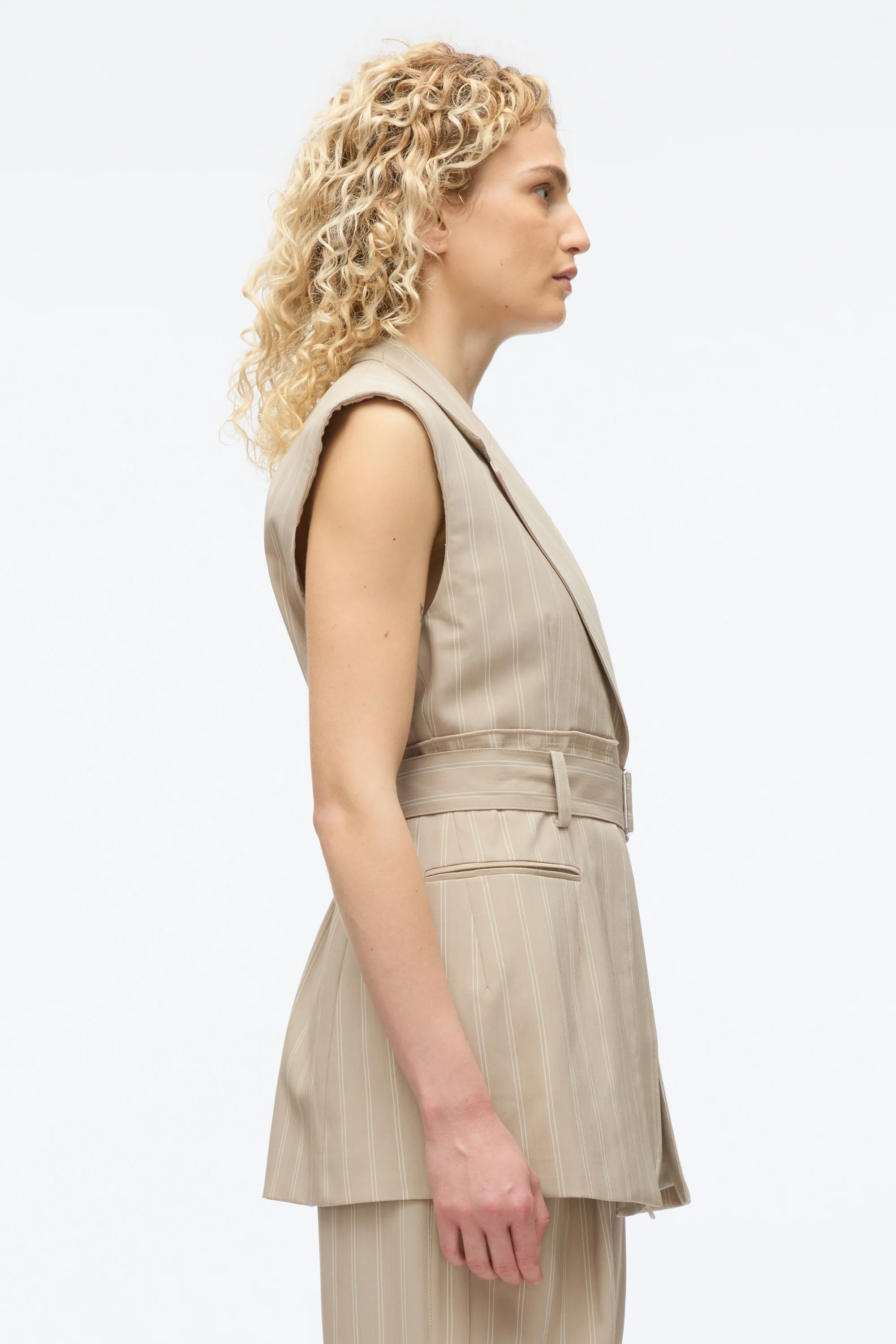 Fluid Pinstripe Belted Blazer Vest - Image 4