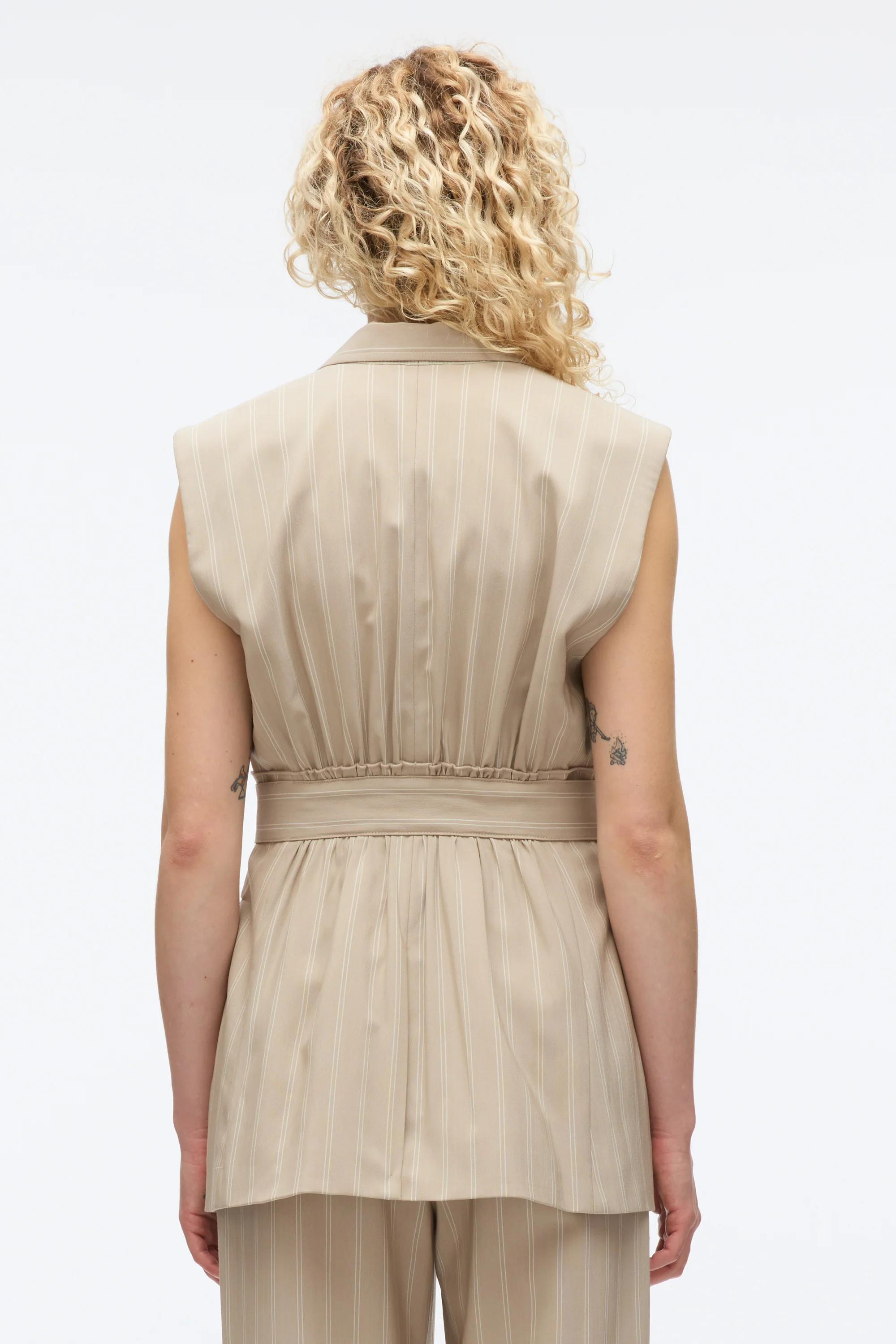 Fluid Pinstripe Belted Blazer Vest - Image 5