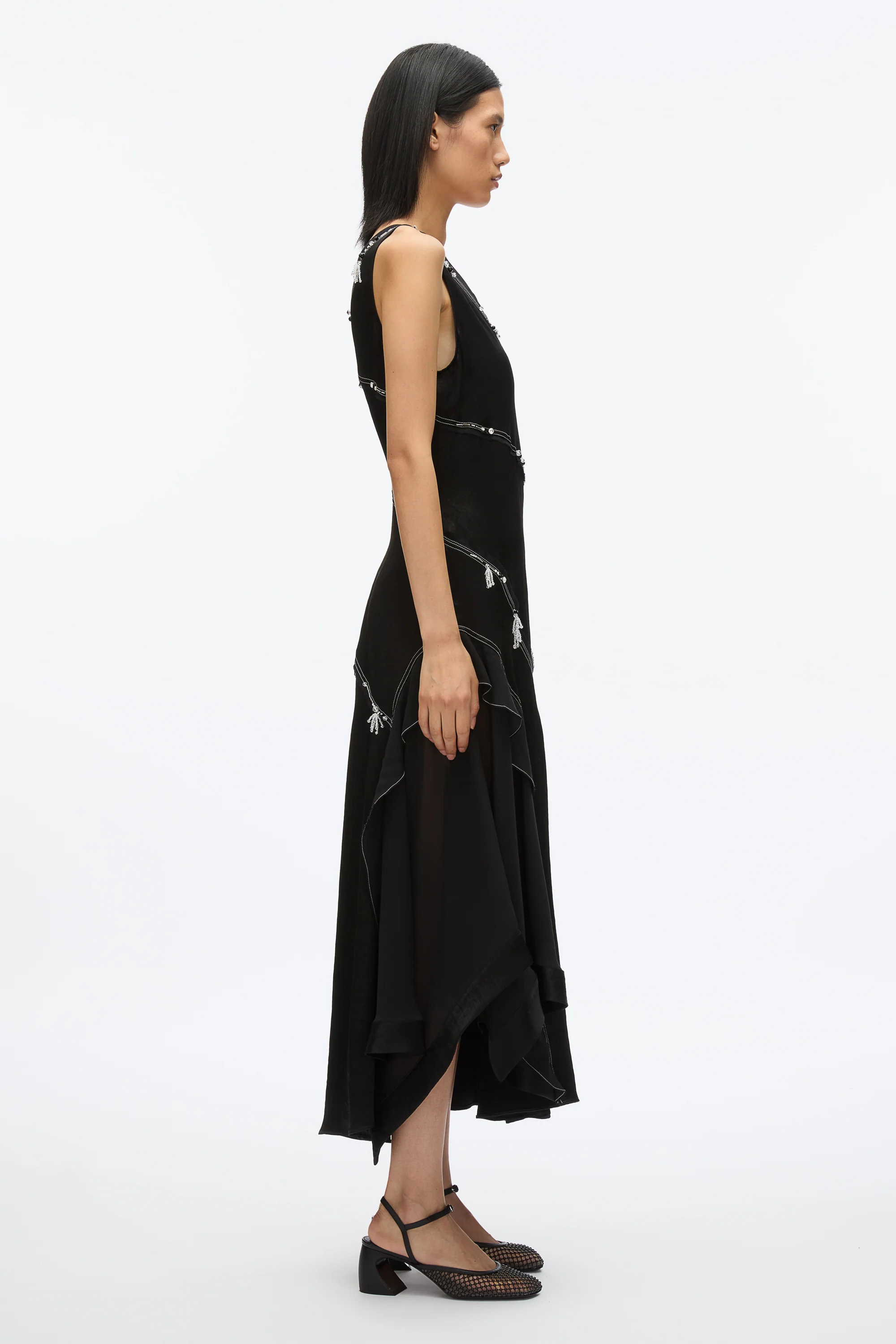 Embroidered V-Neck Satin Gown - Image 2