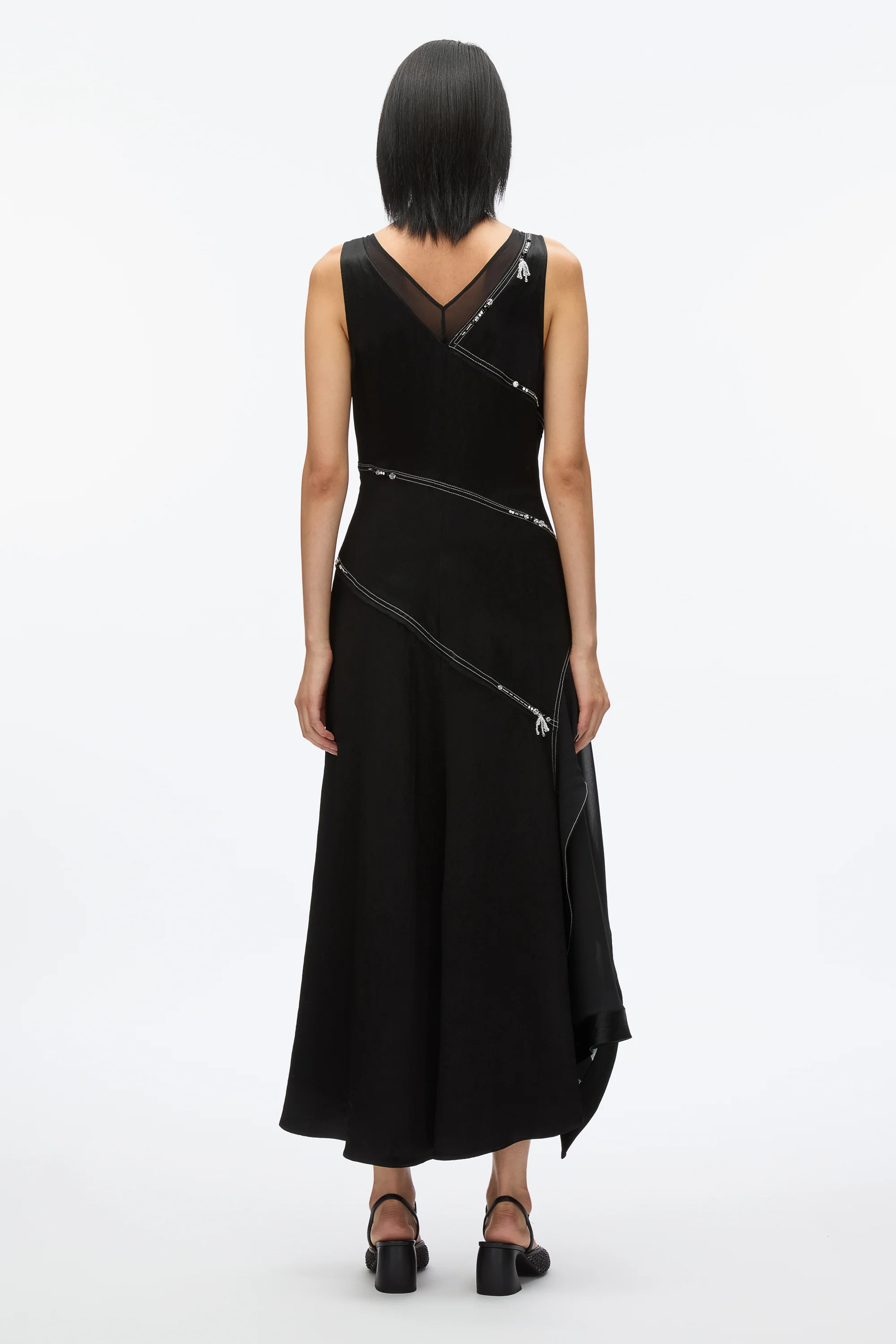Embroidered V-Neck Satin Gown - Image 3