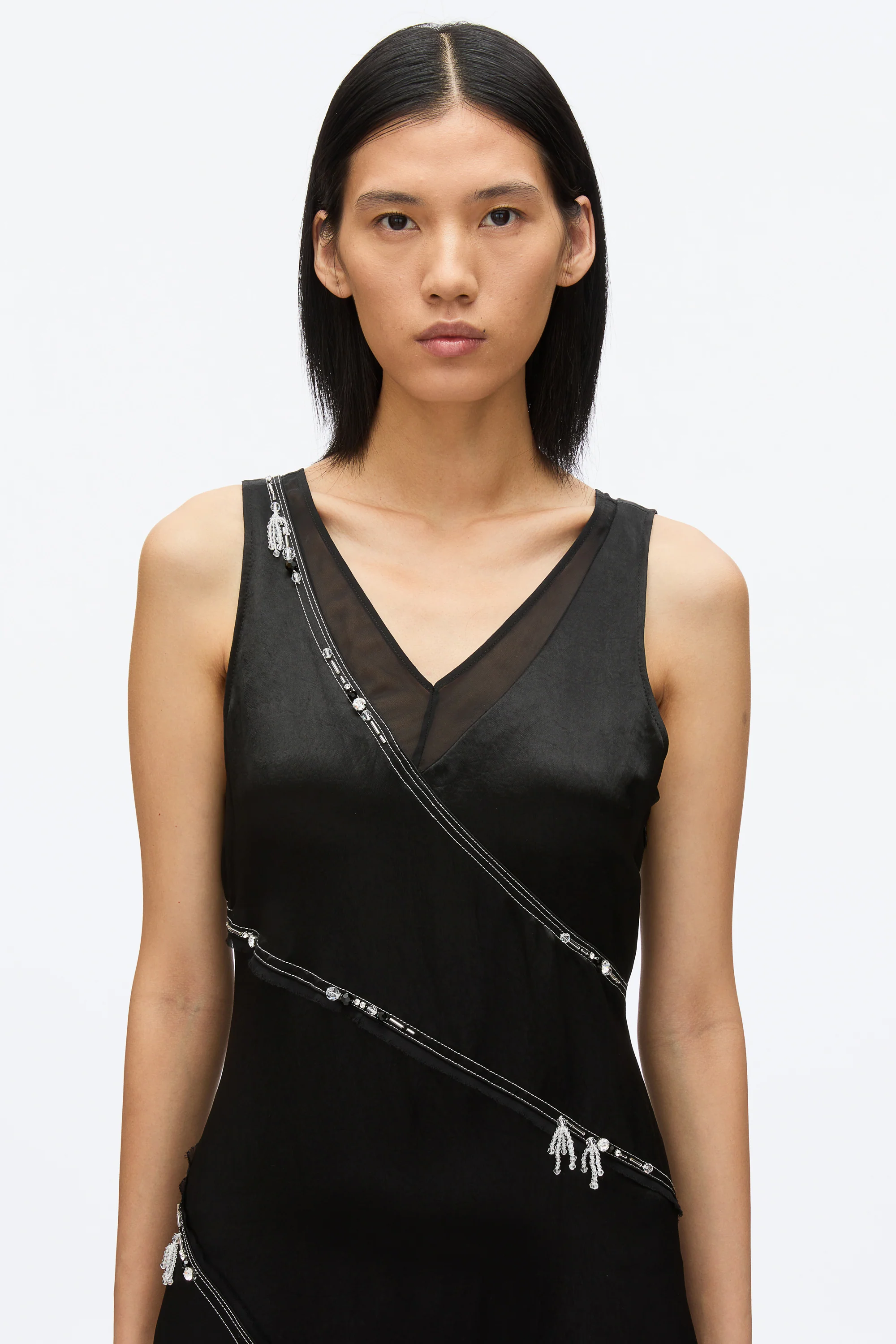 Embroidered V-Neck Satin Gown - Image 4