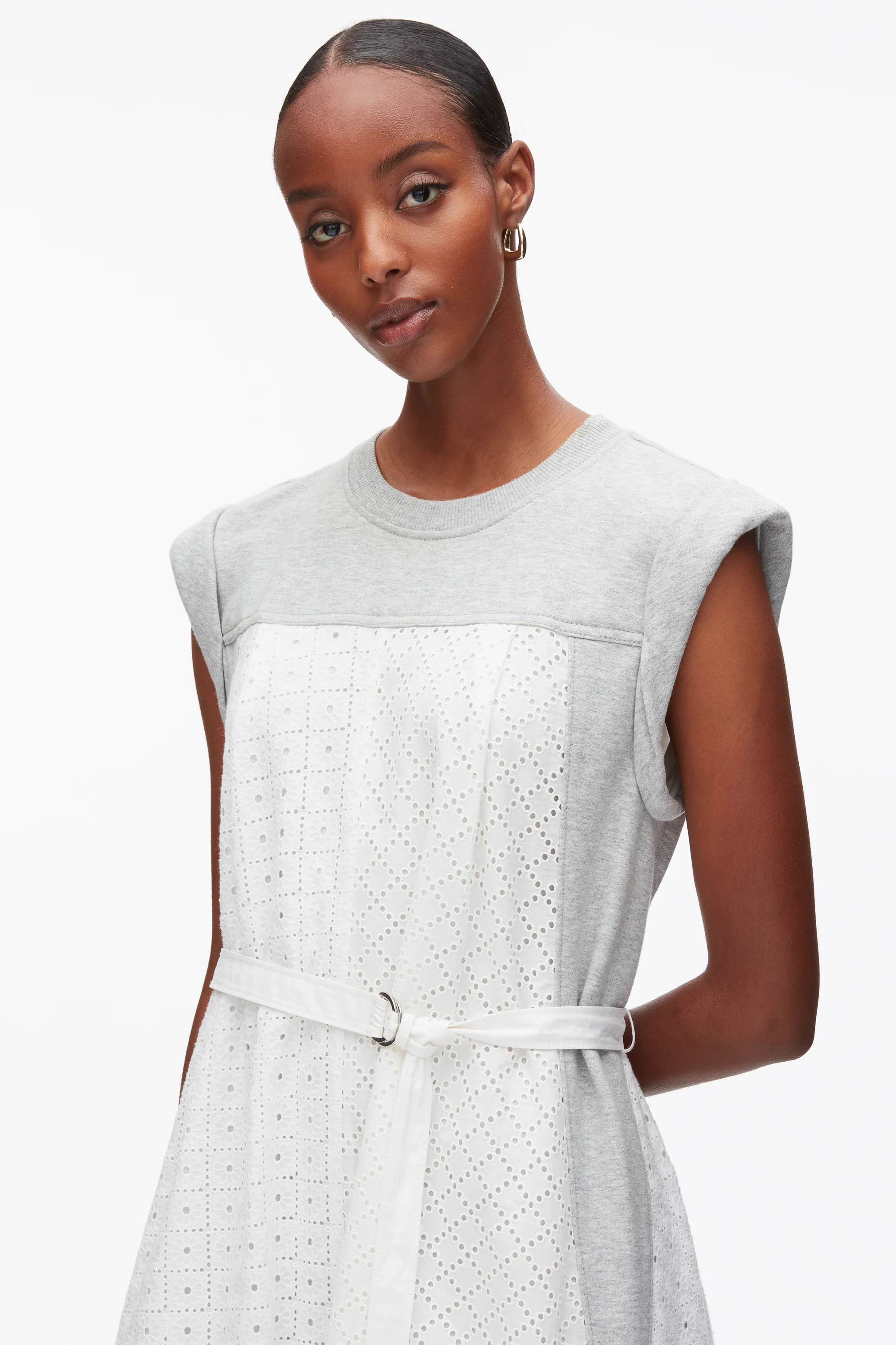 Sleeveless French Terry Dress with Broderie Anglaise - Image 6