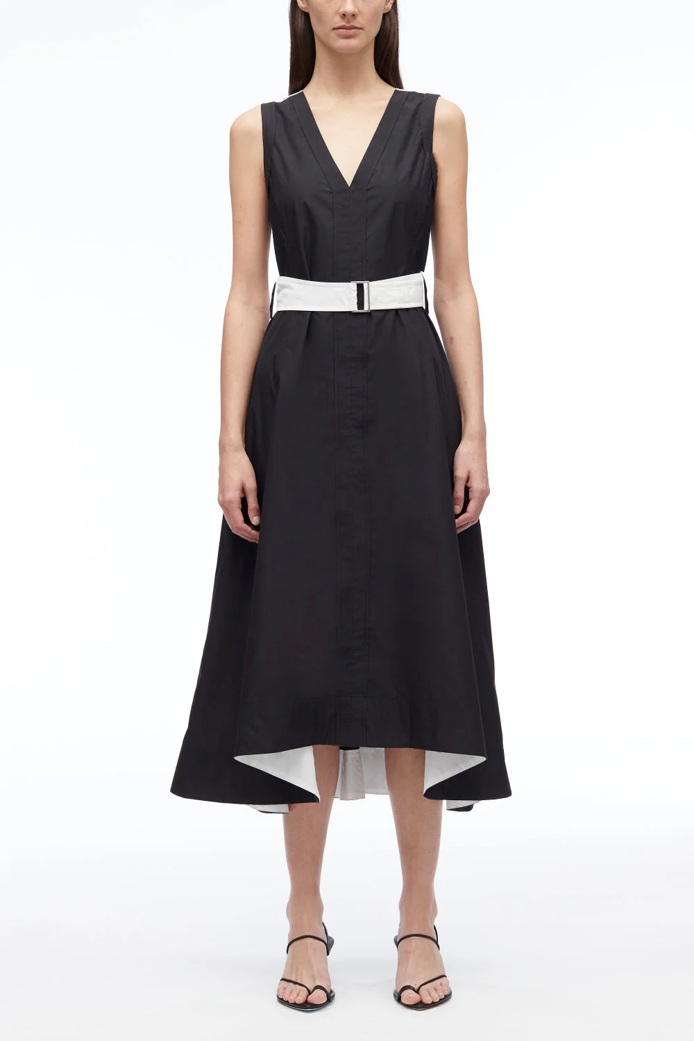 V-Neck Belted Poplin Midi Dress - Image 12