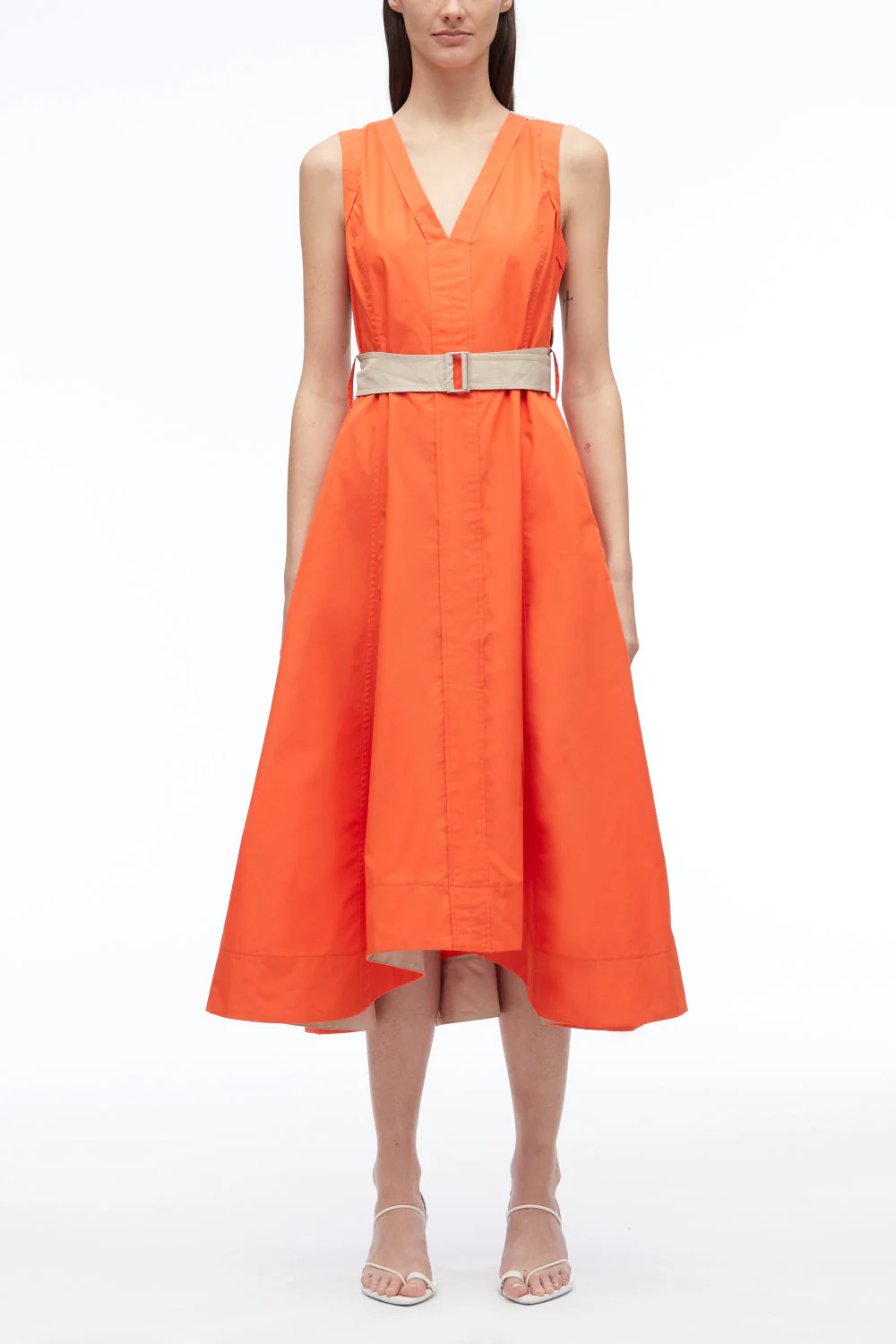 V-Neck Belted Poplin Midi Dress - Image 15