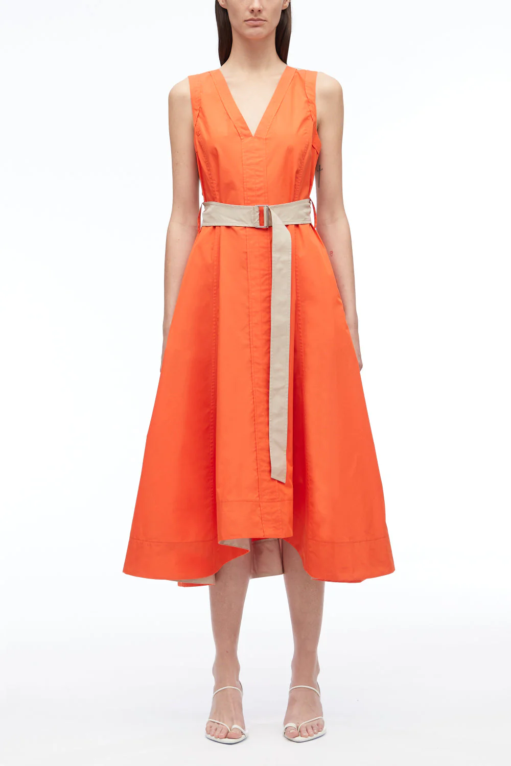 V-Neck Belted Poplin Midi Dress - Image 16