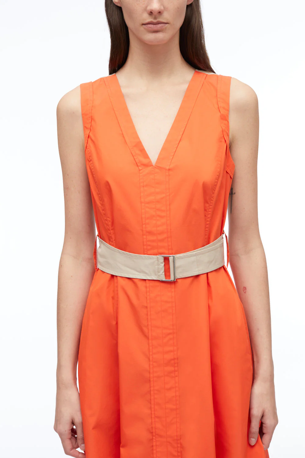 V-Neck Belted Poplin Midi Dress - Image 17