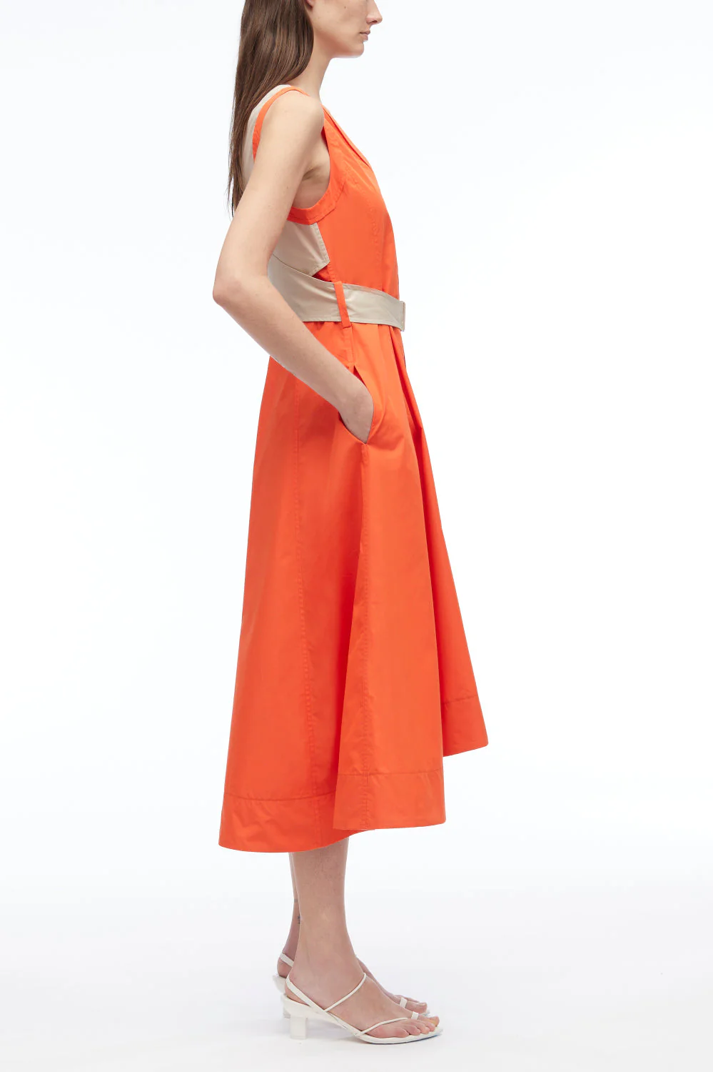 V-Neck Belted Poplin Midi Dress - Image 19