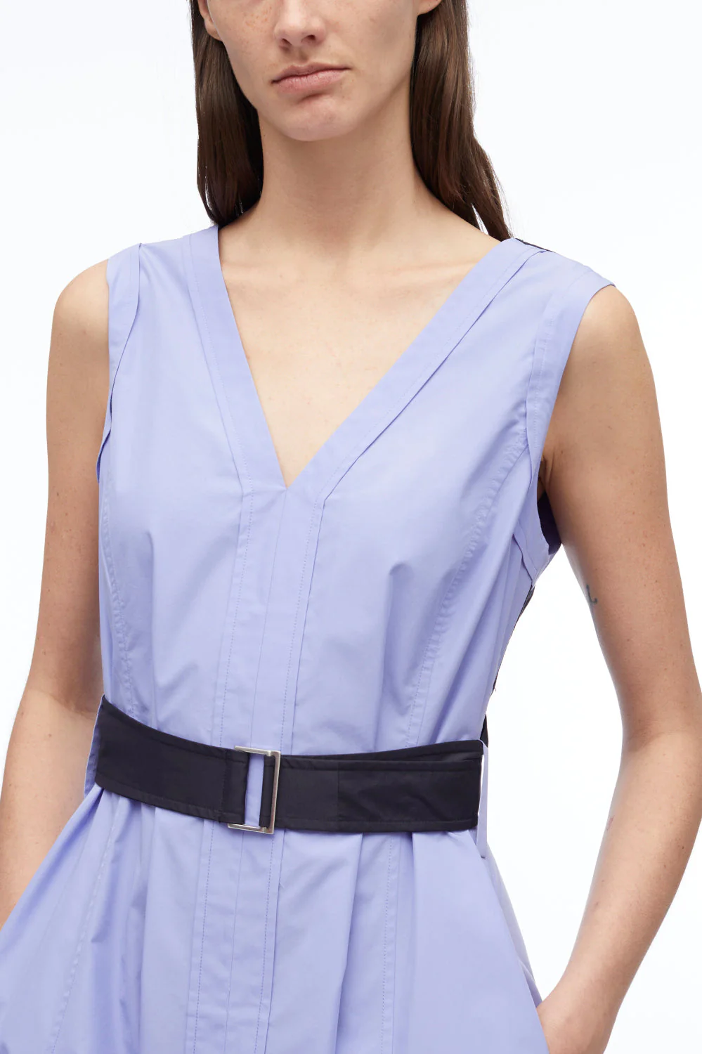 V-Neck Belted Poplin Midi Dress - Image 4