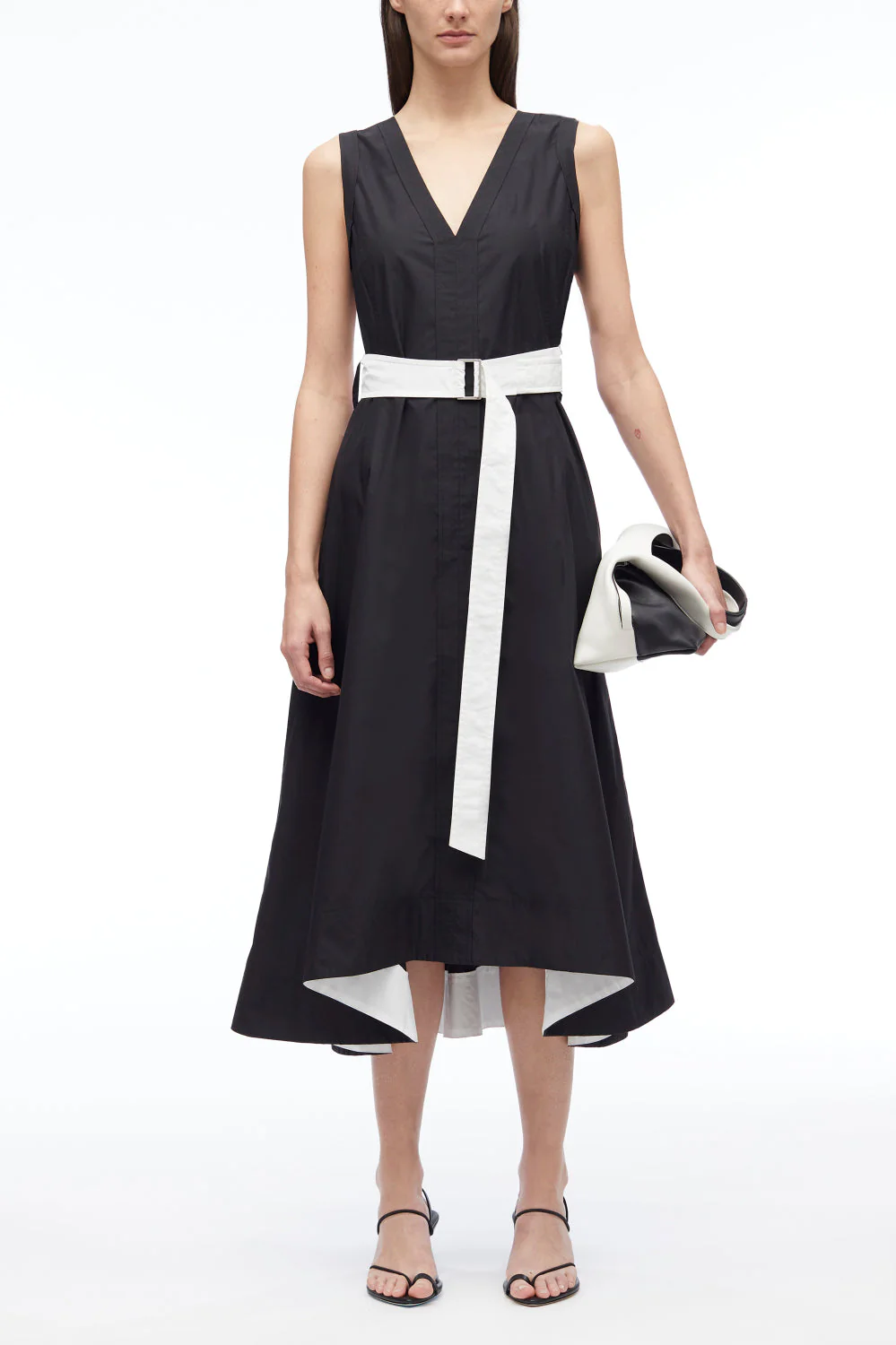 V-Neck Belted Poplin Midi Dress - Image 8