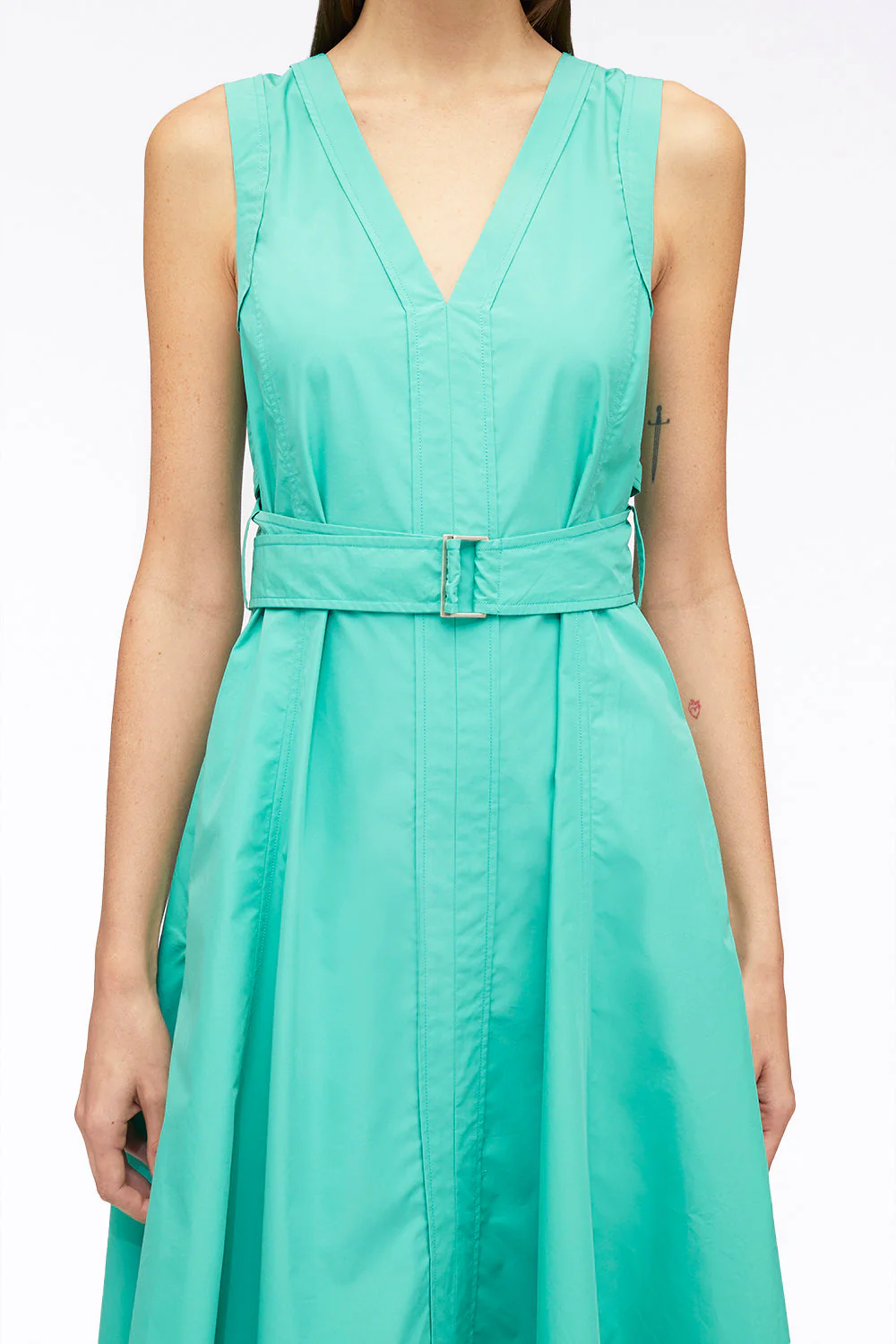V-Neck Belted Sleeveless Midi Dress - Image 3