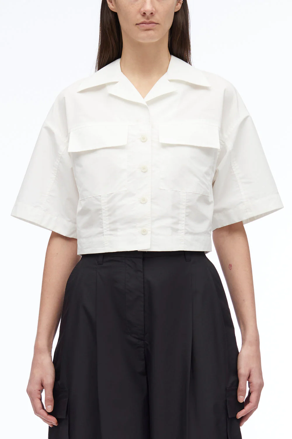 Short Sleeve Cropped Poplin Shirt - Image 3