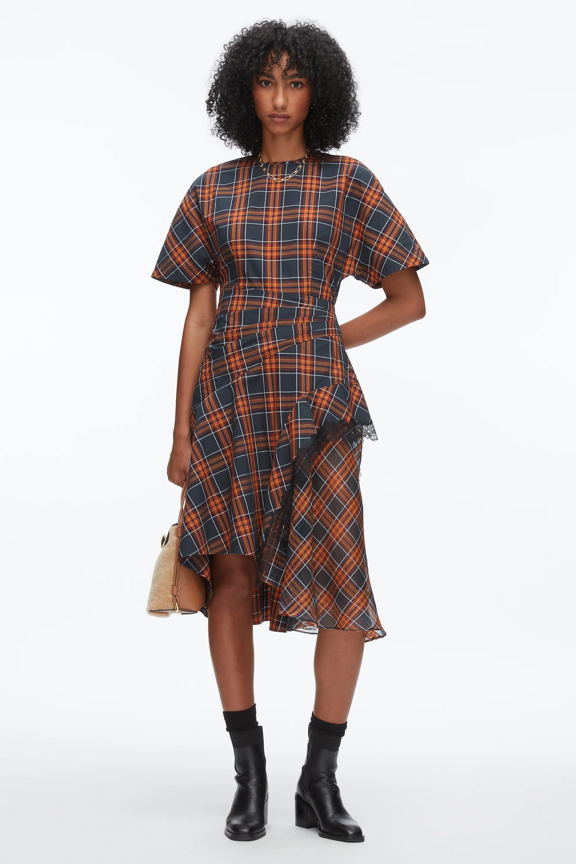 Plaid Mix Draped Dress
