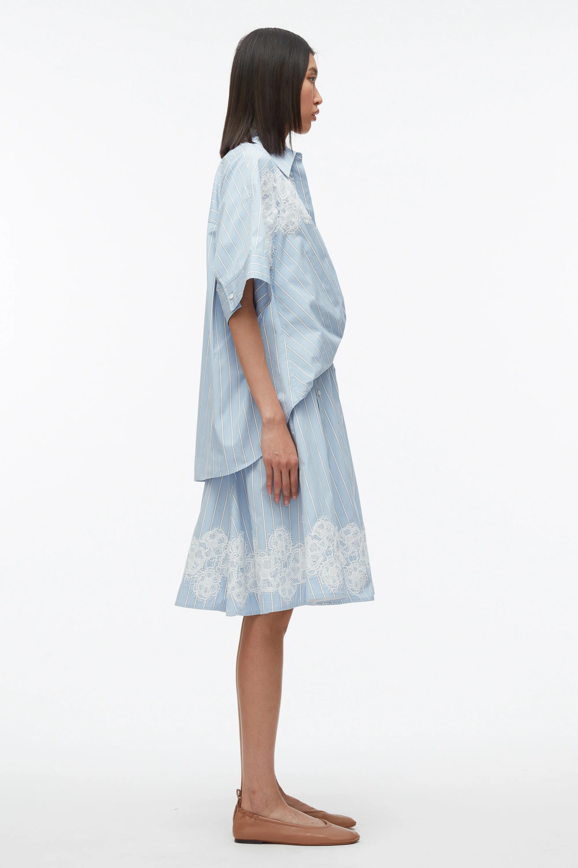 Tucked Front Shirt Dress with Lace Trim - Image 3