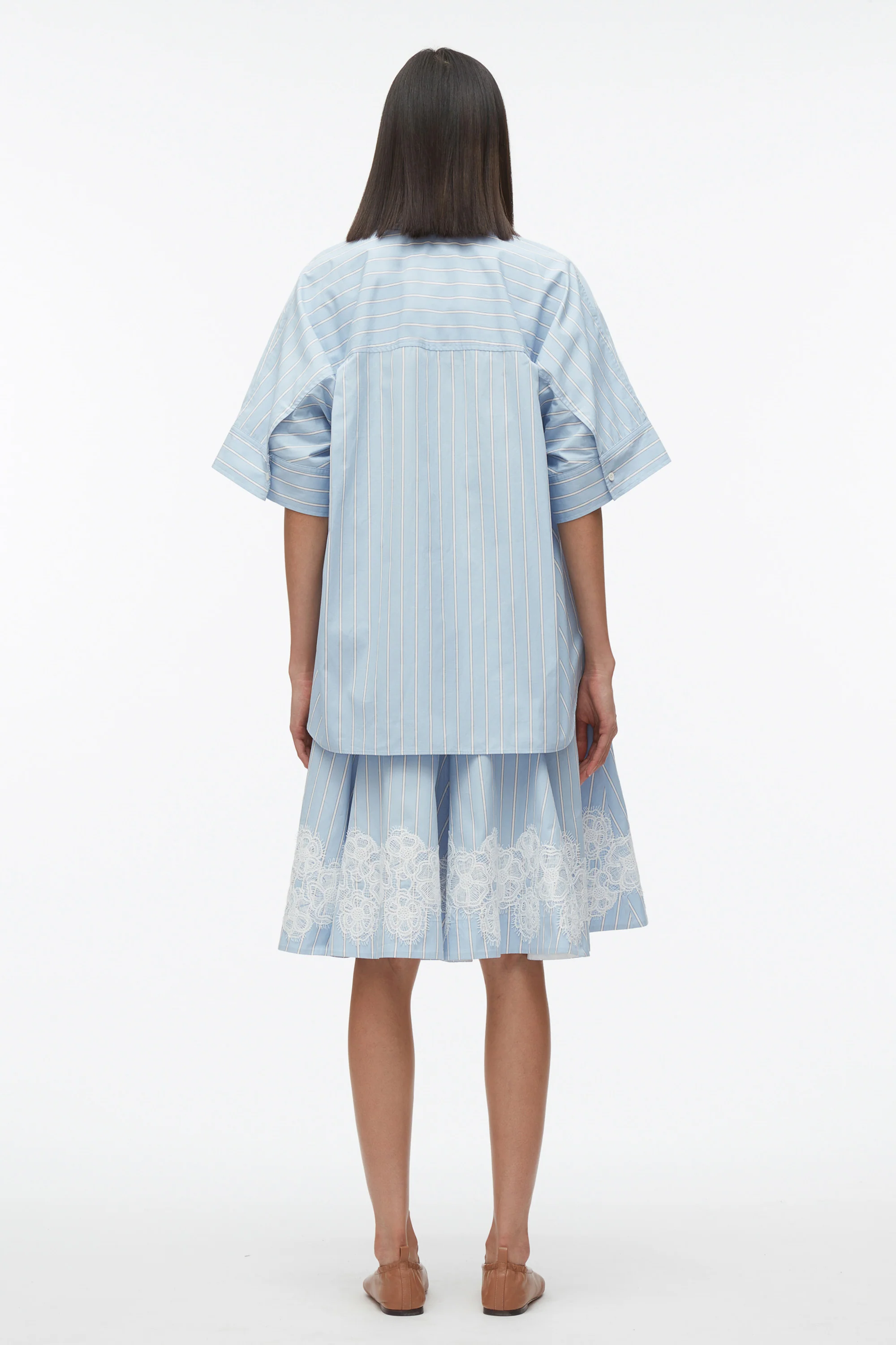 Tucked Front Shirt Dress with Lace Trim - Image 4