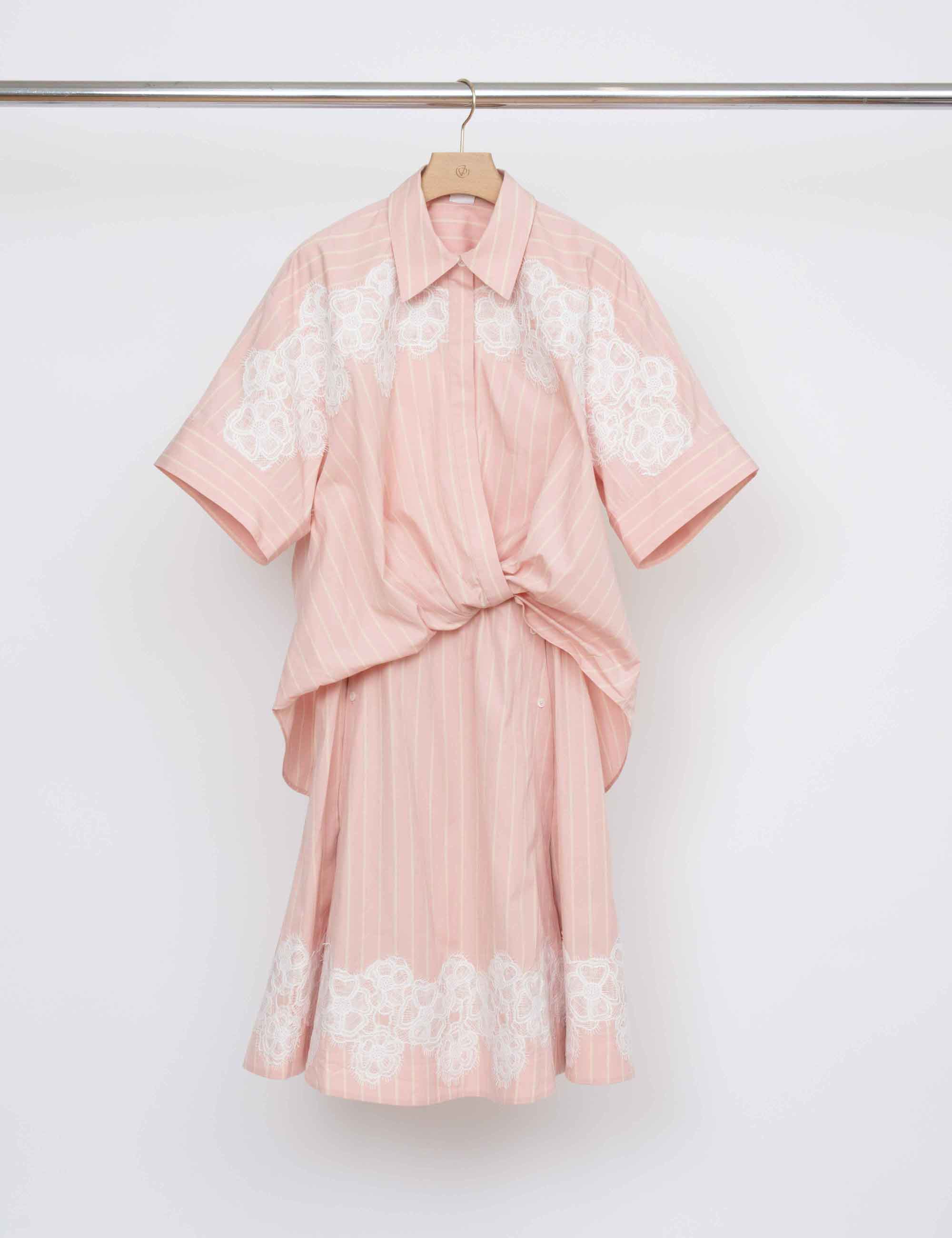 Tucked Front Shirt Dress with Lace Trim - Image 5