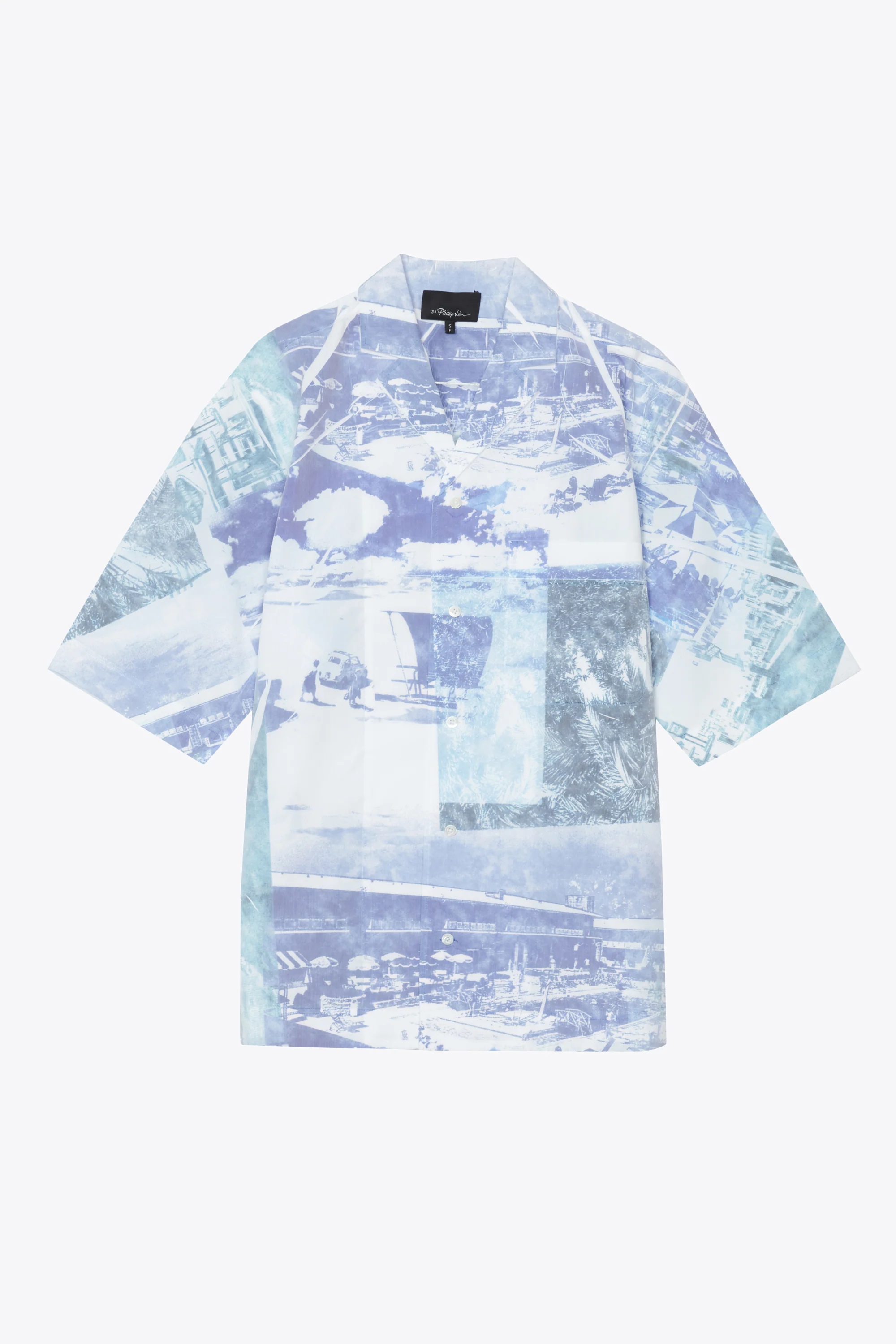 Short Sleeve Postcard Print Notch Lapel