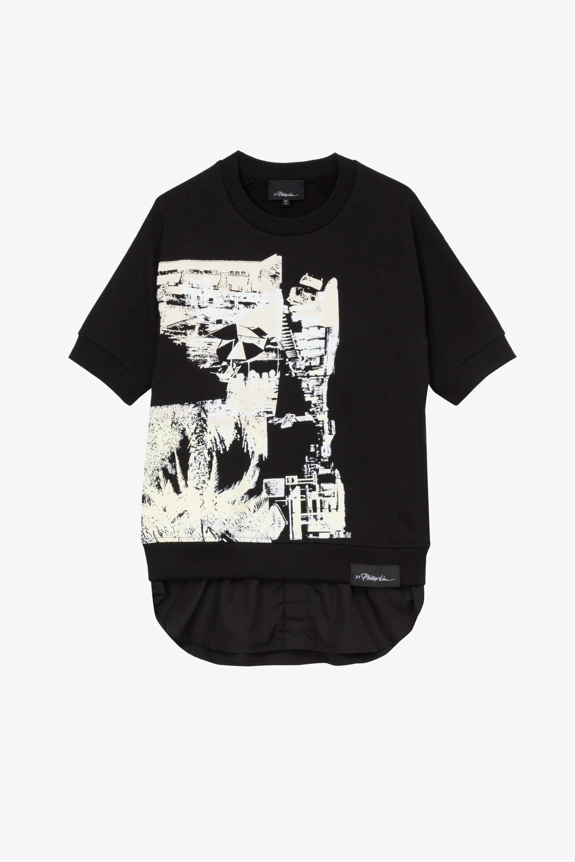 Short Sleeve Postcard Print Sweatshirt