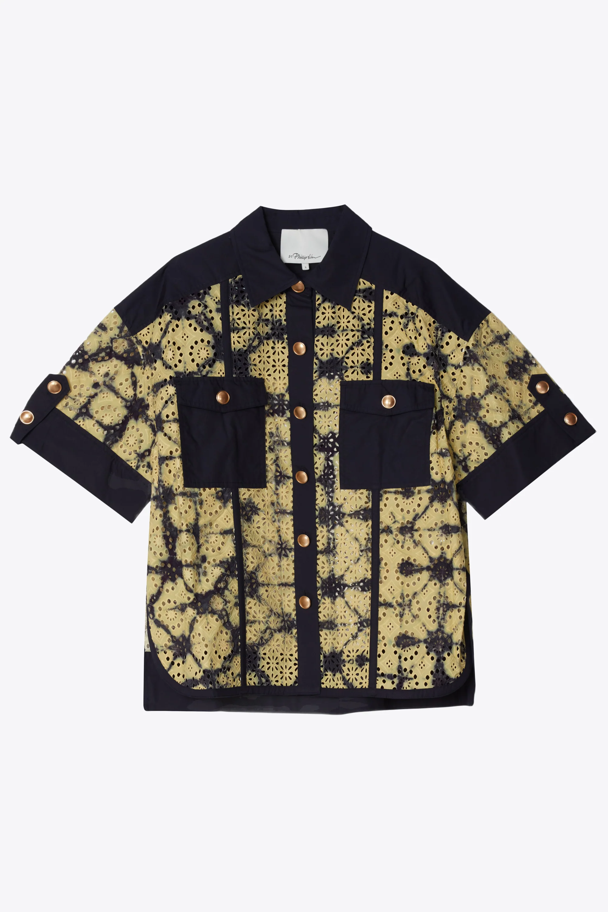 Short Sleeve Printed Broderie Anglaise Camp Shirt