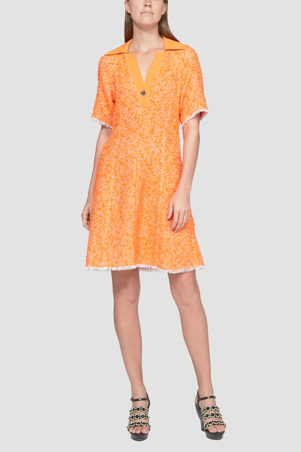 Short Sleeve Rib Collar Spring Tweed Polo Dress