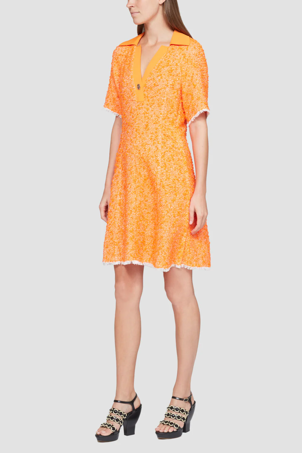 Short Sleeve Rib Collar Spring Tweed Polo Dress - Image 2