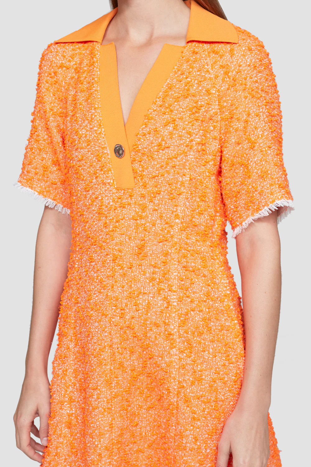 Short Sleeve Rib Collar Spring Tweed Polo Dress - Image 4